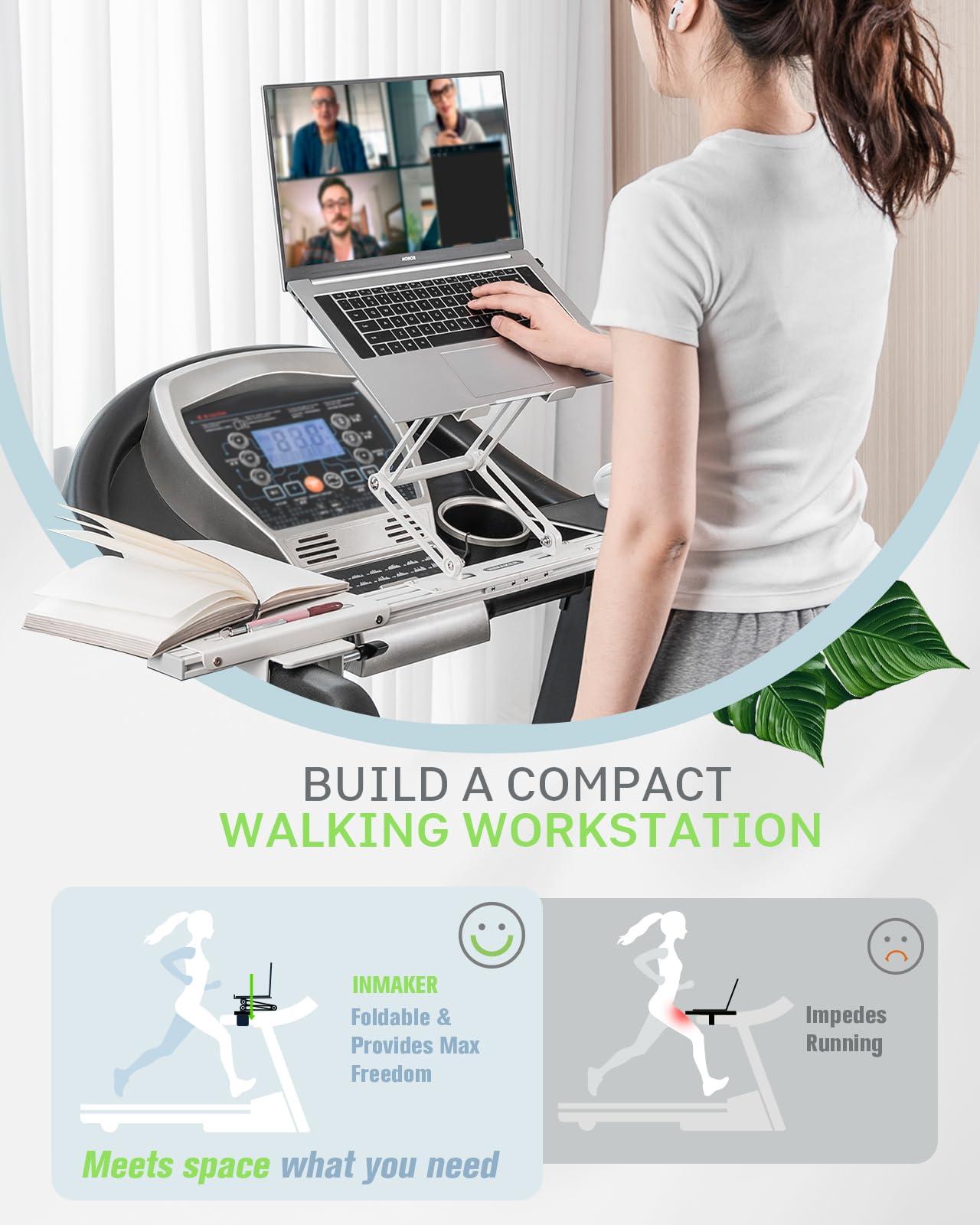 INMAKER INMAKER Treadmill Desk Attachment, Universal Treadmill Laptop Holder Adjustble Height Width, Aluminum Laptop Stand for Treadmill with Tray Black