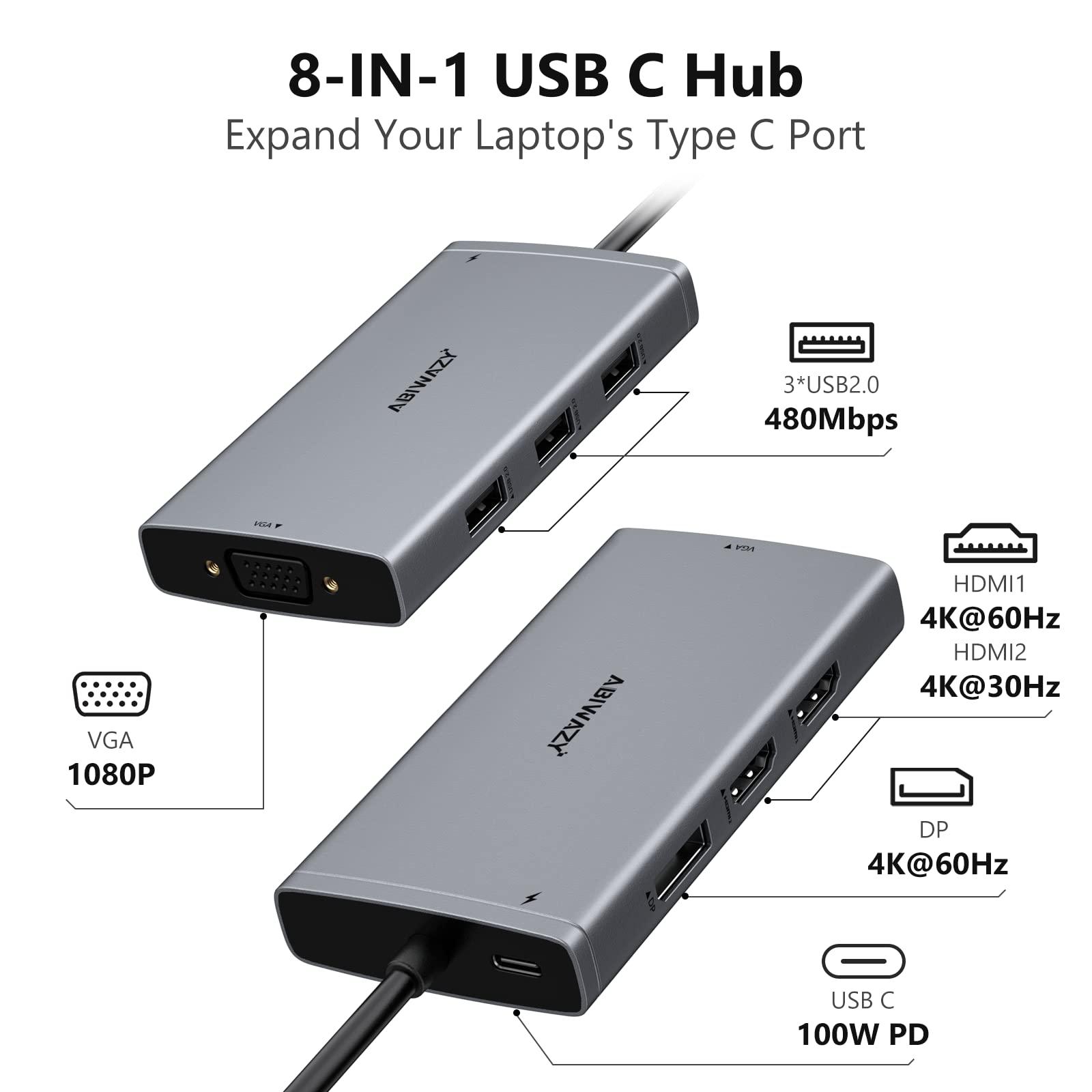 ABIWAZY 14 in 1 & 8 in 1 USB C Docking Station Dual Monitor for Dell/HP/Lenovo/Surface Laptop, Triple Display USB C Hub Multiple Adapter