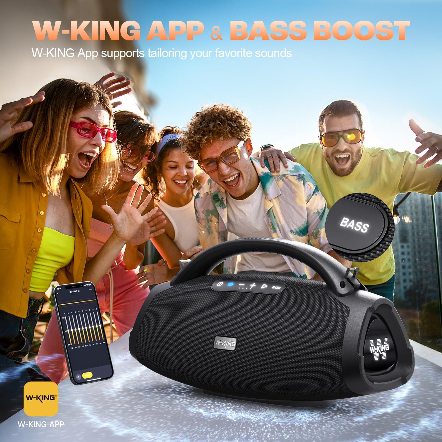 W-KING W-KING 300W Peak Large Bluetooth Speaker Loud, Massive Bass Boombox, IPX7 Waterproof Party Portable Speaker with Subwoofer 7.5\"/EQ APP/5-Drives/BT 5.4/Fast Charge/MIC-GTR in, Outdoor Wireless Speakers