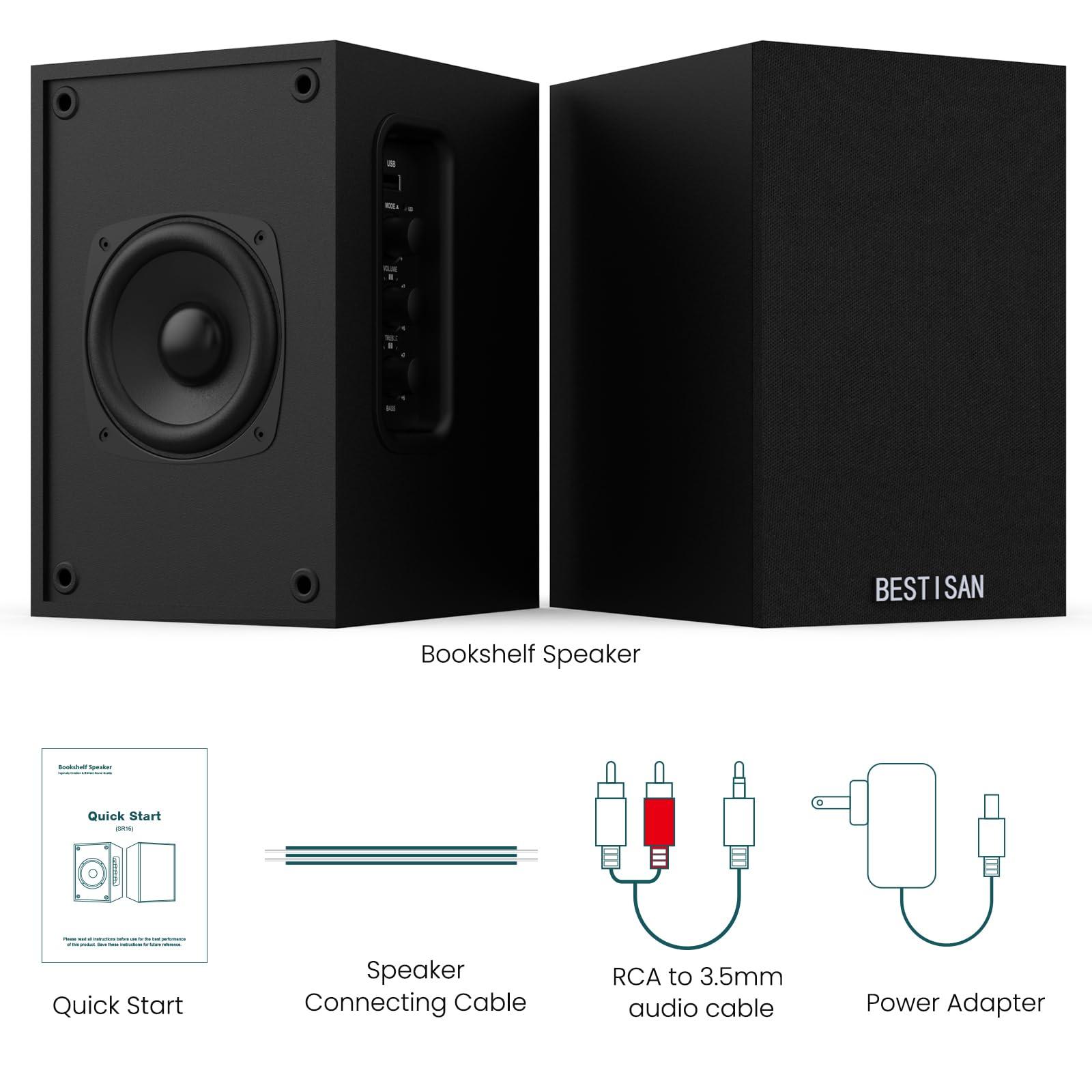 BESTISAN BESTISAN Active Bookshelf Speakers for Record Player, Powered Studio Turntable Speakers, for TV, PC and Wireless Music Streaming Featuring Bluetooth and RCA (SR16)