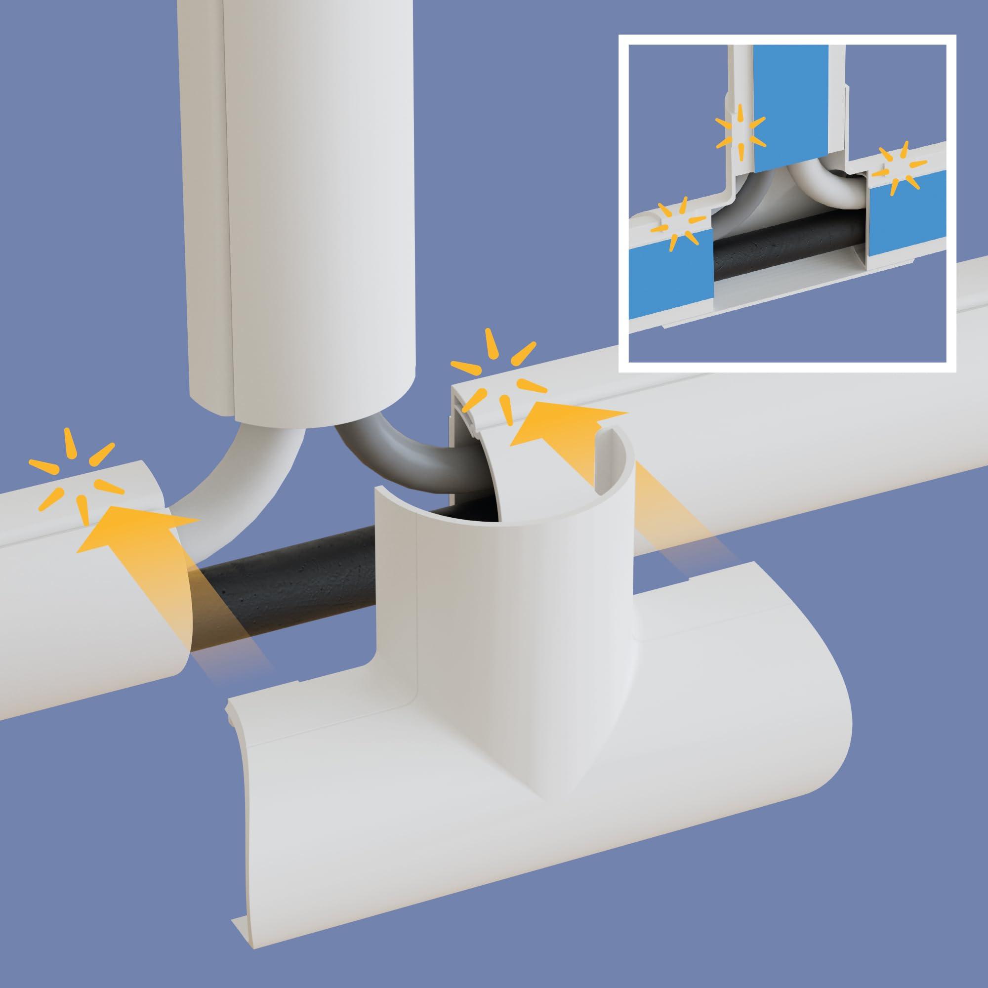 D Line D-Line 157in Cord Cover Kit, Self-Adhesive Wire Hiders, Paintable Cable Raceway to Hide Wires on Wall, Electrical Cable Management - 10x 15.7 Lengths & 19 Accessories - 1.18\" (W) x 0.59\" (H) - White