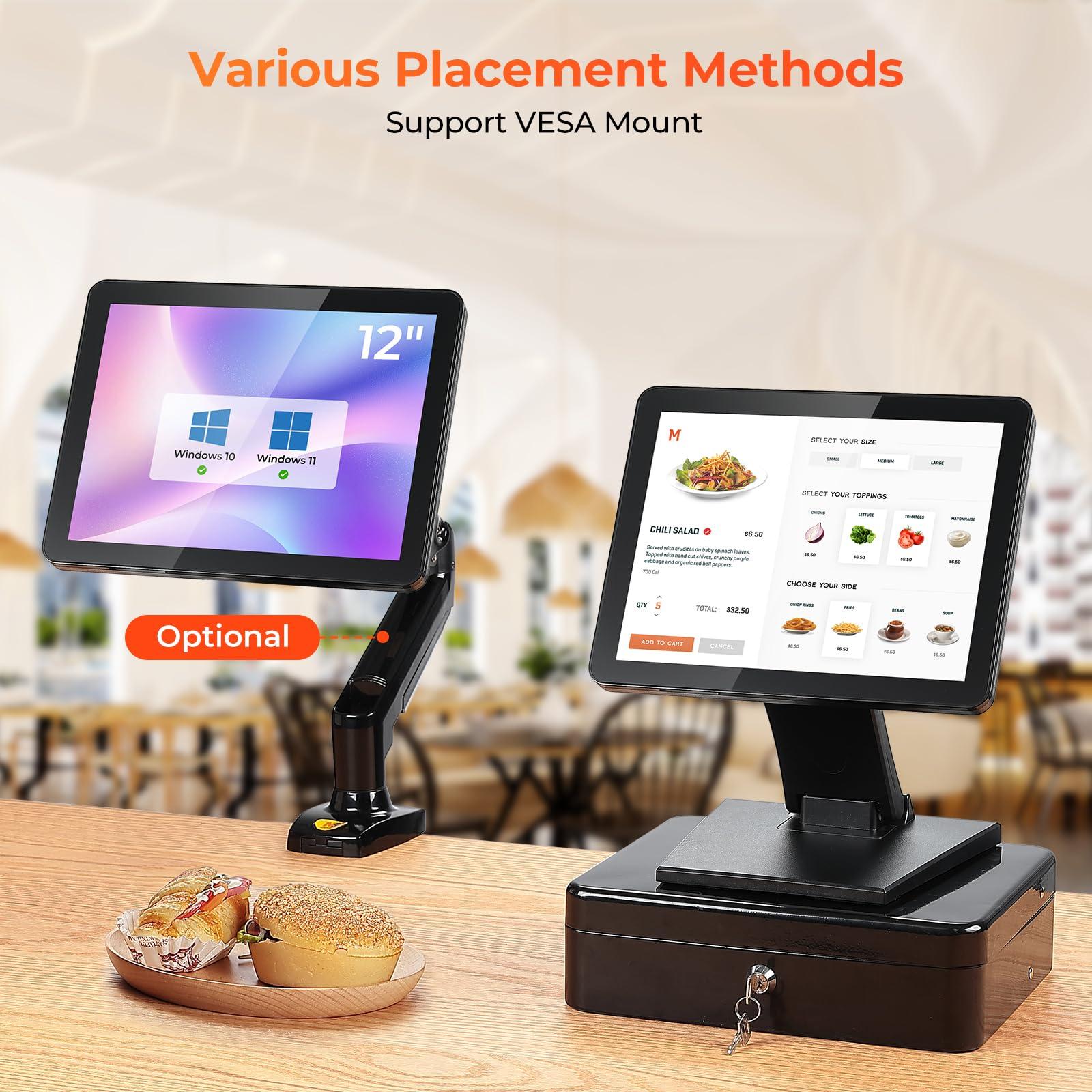 MUNBYN MUNBYN 12-inch POS Touchscreen Monitor, LED POS Monitor, HDMI/VGA Capacitive Screen Display, Foldable Stand POS Touch Screen Monitor for Retail, Restaurant, Bar, Small Business, No Driver Required