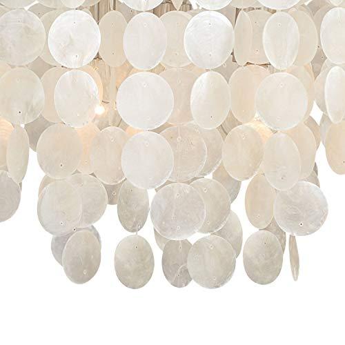 VAXCEL Elsa 3 Light Satin Nickel Coastal Capiz Shell Waterfall Pendant