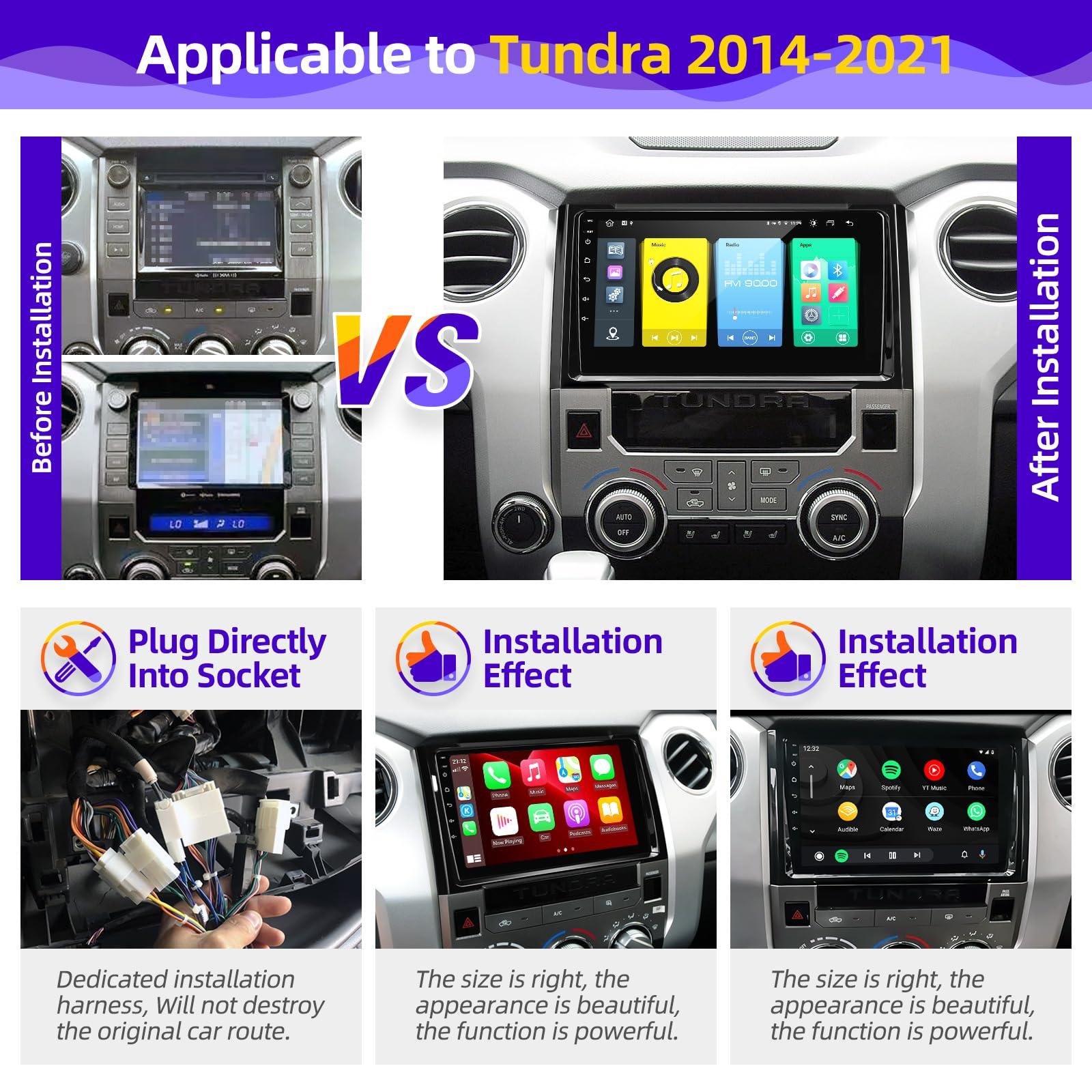 CGOGC CGOGC Android Car Radio Upgrade Compatible with Wireless Carplay Android Auto 8 core Touchscreen Stereo Bluetooth GPS AM/FM Navigation Backup Camera Media Play Head Unit for Toyota Tundra 2014-2021