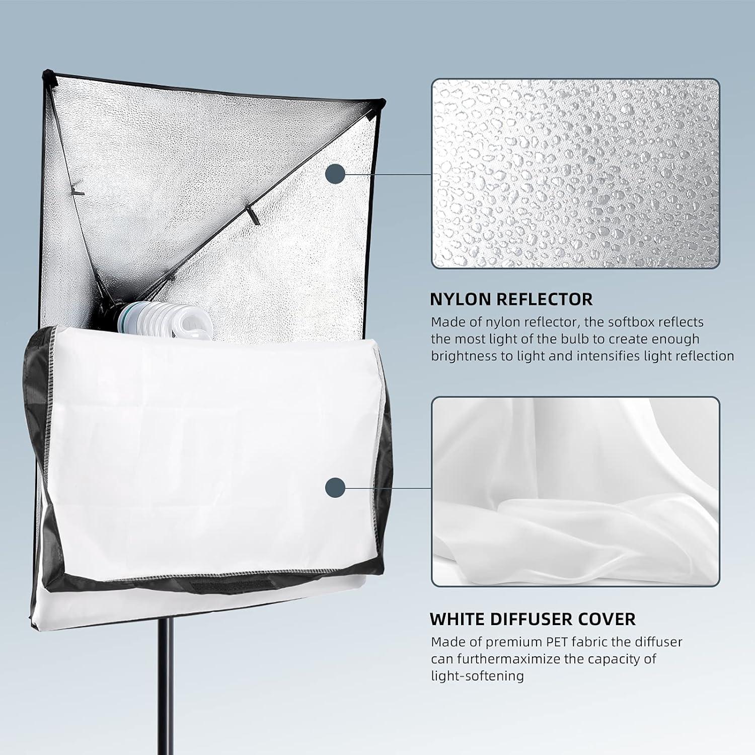 AQIRUI Aqirui Softbox Lighting Kit Photography Studio Light with 2 x 85W 5500K E27 Bulbs 2 x 20"x 28" Reflector Photo Equipment for YouTube Filming Product Portraits and Video