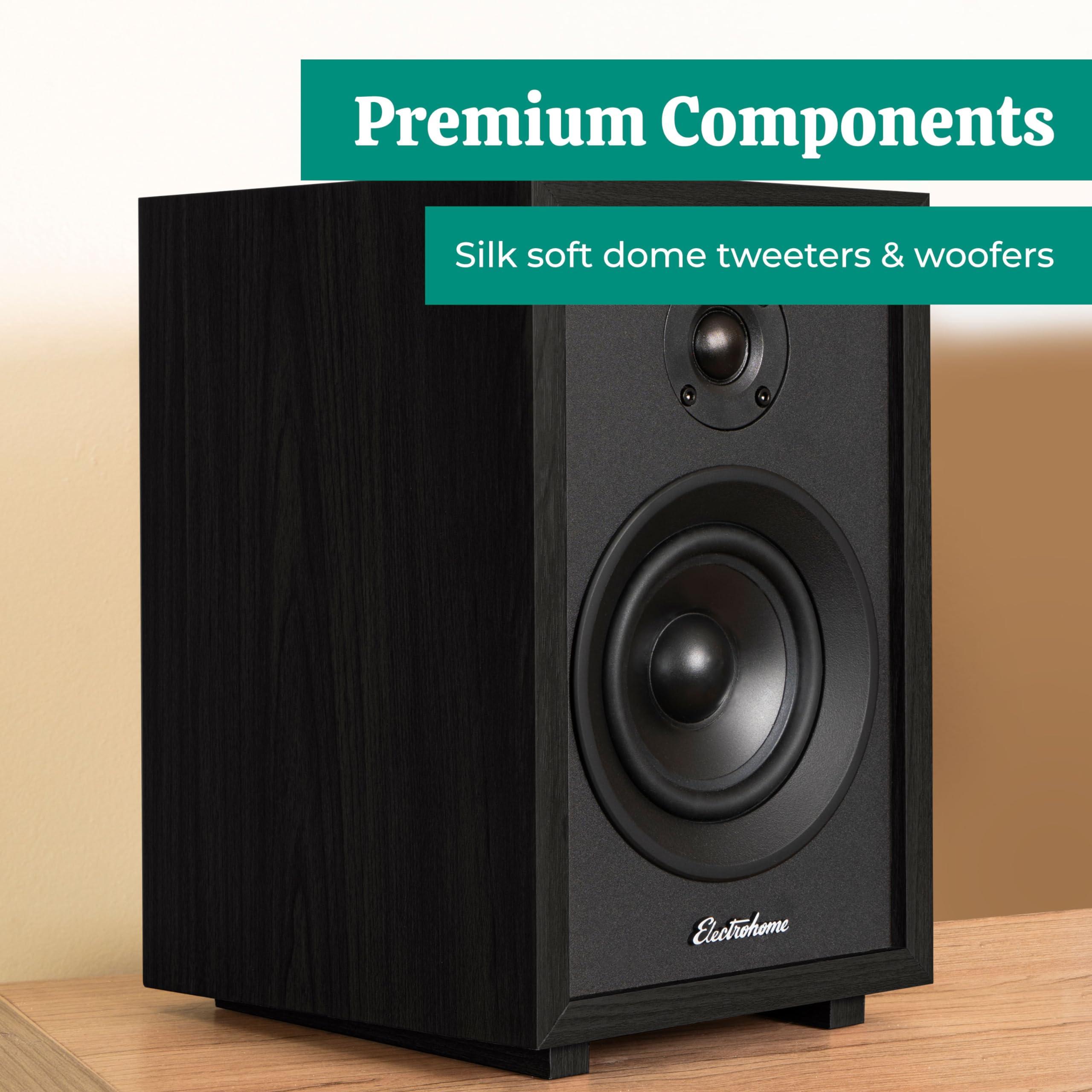 Electrohome Electrohome McKinley 2.0 Stereo Powered Bookshelf Speakers with Built-in Amplifier and 4" Drivers for Turntable, TV, PC and Wireless Music Streaming Featuring Bluetooth 5, RCA and Aux (EB30B)