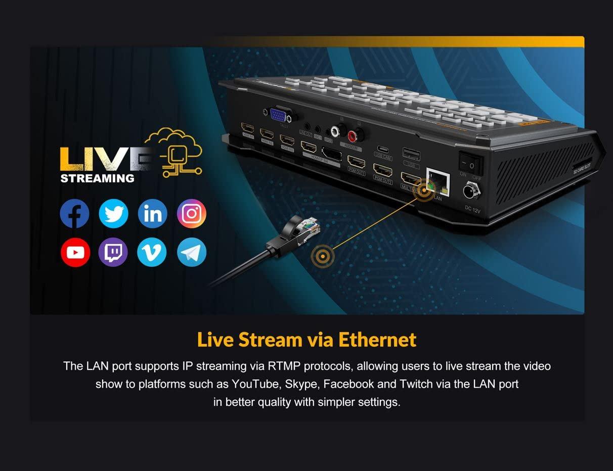 LILLIPUT AVMATRIX HVS0401E Video Switcher Mixer 4 Channel SDI HDMI Inputs 2 Channel PGM Output for Live Streaming Recording