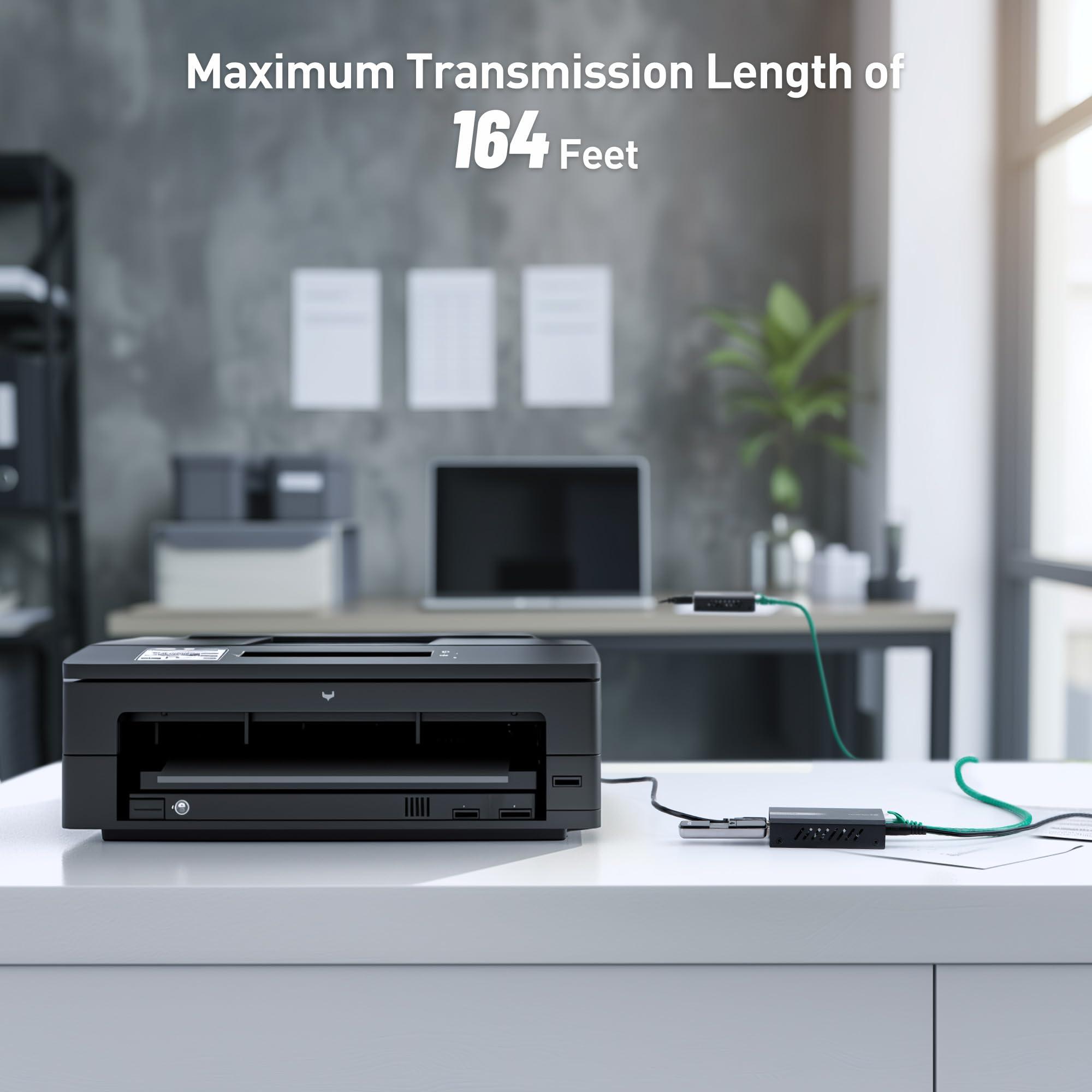 Cable Matters Cable Matters USB Over Ethernet Extender with 2X USB Ports up to 165ft - Full USB 2.0 Support USB Extender Over Cat6 for Keyboard, Mouse, Webcam & 10Gbps Snagless Long Cat 6 Ethernet Cable 100 ft