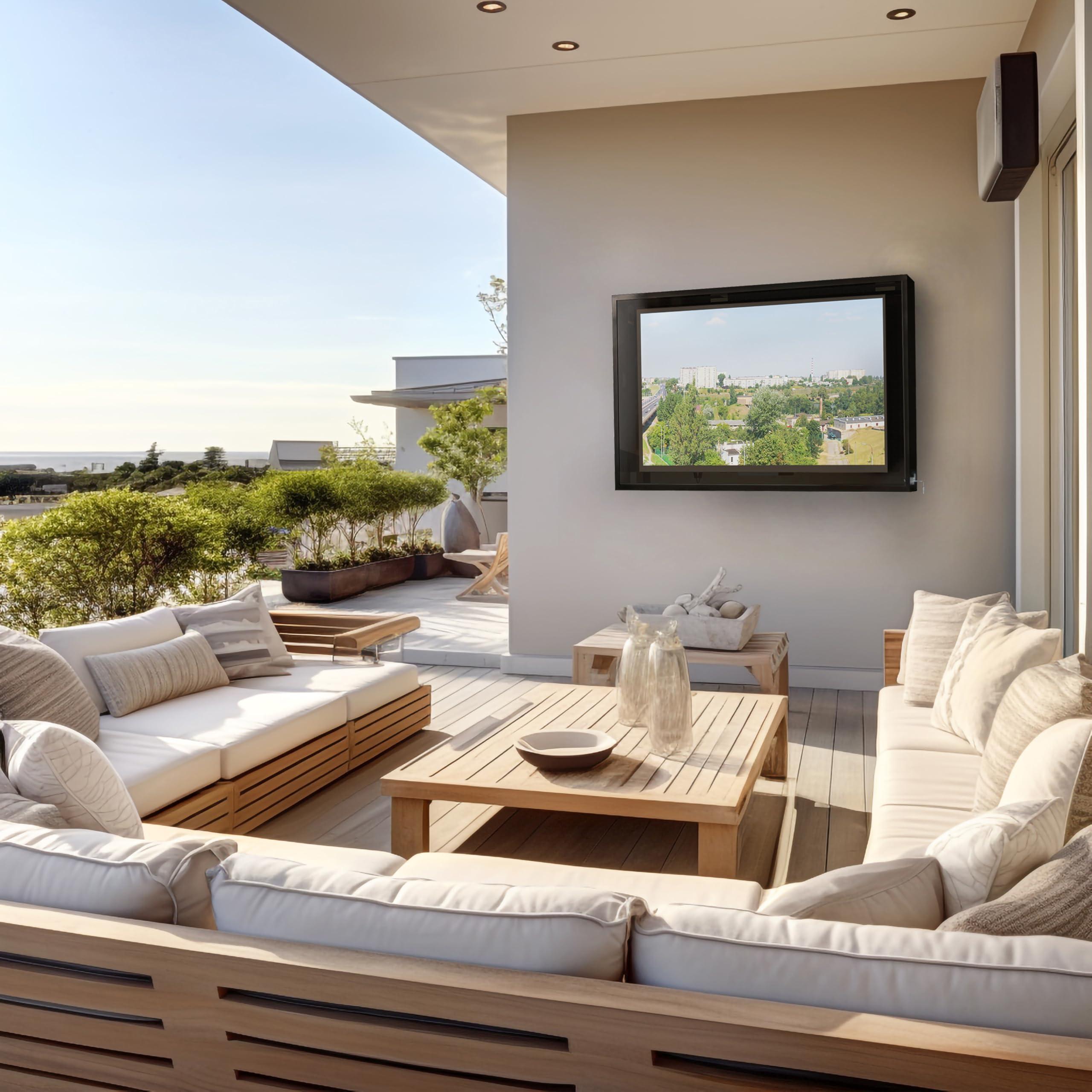 acrtmatic acrtmatic Weatherproof Outdoor TV Cover with Lock, Hard and Durable, Clear Dust-proof Television Enclosure for 50-55 inch Screens for Outside (Right Door), with TV Bracket Included.