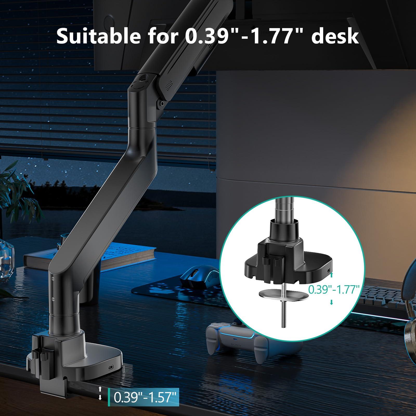 WALI WALI 24-57" Monitor Arm, Heavy Duty Gas Spring Desk Mount for Ultrawide Flat and Curved Screen Up to 59.4lbs, VESA 75x75 to 200x200 (GSMU001XL-P), Black