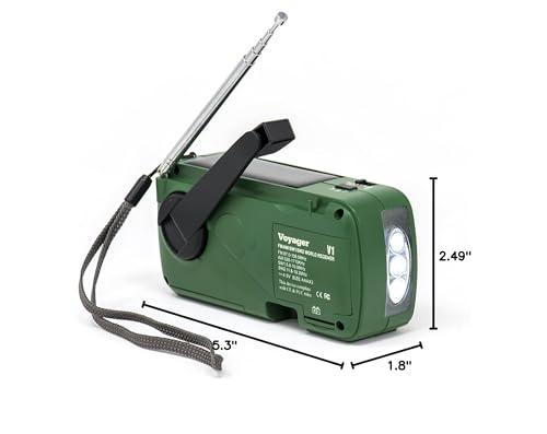 Kaito Kaito V1 Voyager Solar/Dynamo AM/FM/SW Emergency Radio with Cell Phone Charger and 3-LED Flashlight, Green
