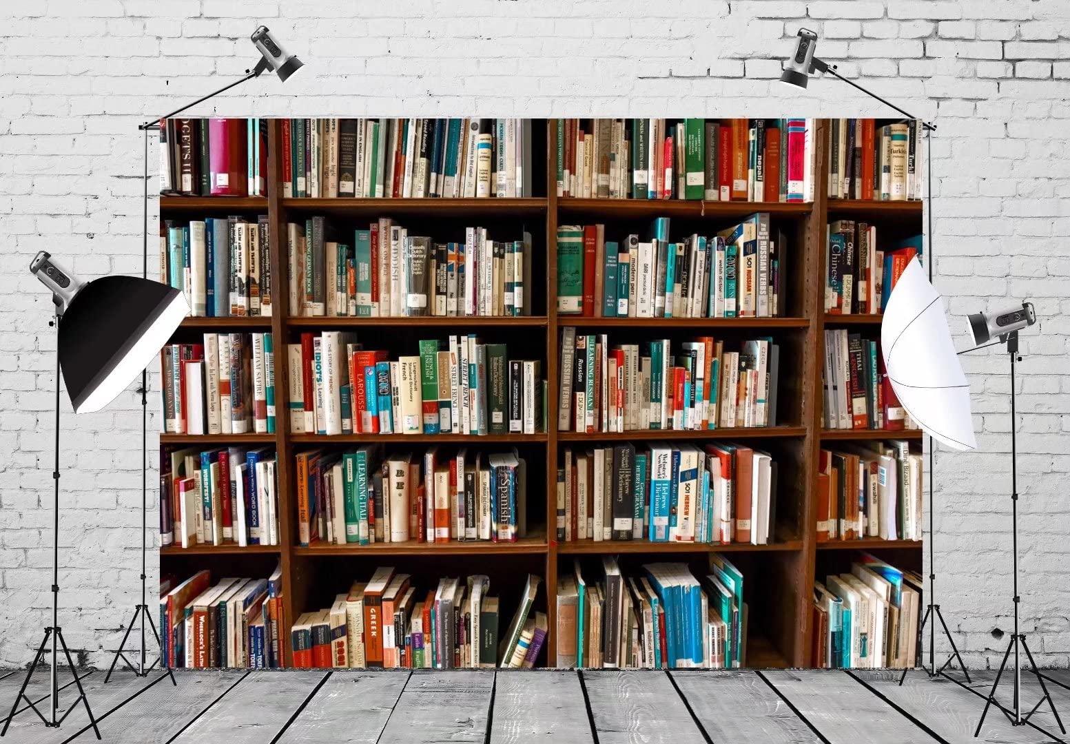 BELECO BELECO 10x6.5ft Fabric Nostalgic Bookshelf Backdrop Old Wooden Book Shelves Backdrop School Library Bookcase Photography Background Video Conference Online Class Study Background Back to School Photos