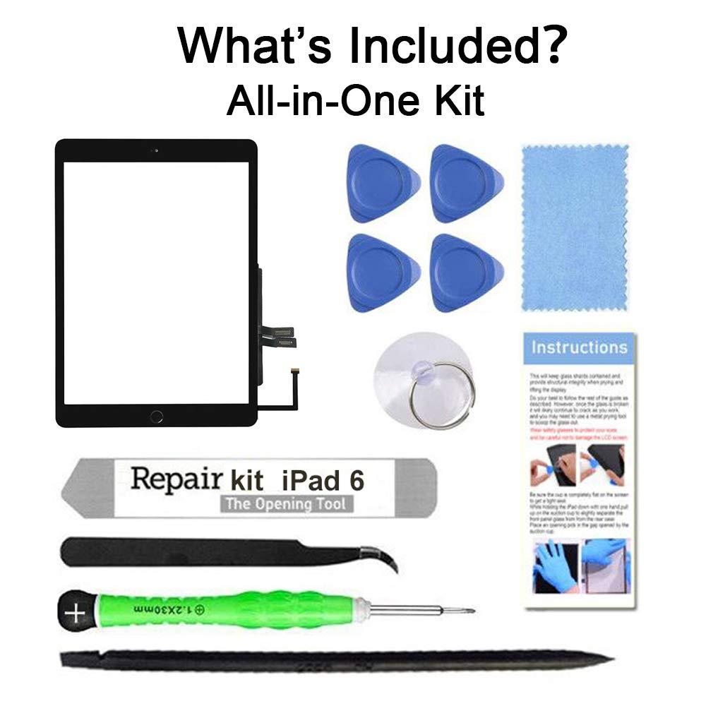 TSIOFO for iPad 6 (6th Gen 2018) A1893 A1954 Screen Replacement Glass Touch Digitizer Repair Kit with Home Button & Tools - Only for iPad 6 6th Generation (Black)