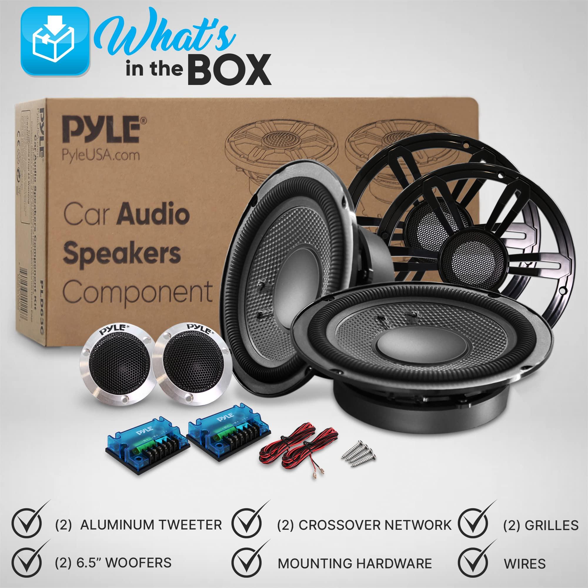 Pyle Pyle 6.5\" Component Speakers for Car Audio - 2 Pair Kit Includes Pair of Crossover Networks and 1\'\' Aluminum Tweeters, Injection Cone with Rubber Edge - PLD63C