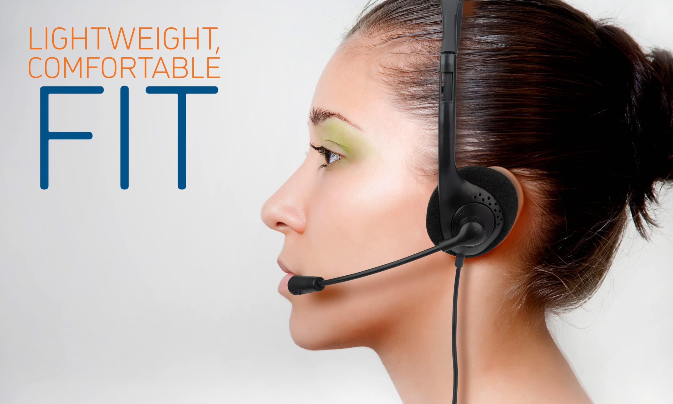 MANHATTAN MANHATTAN USB Headset with Mic Long 5 ft Cable Cord, Dual-Sided Padded On-Ear, Adjustable Headband Non Reversible (Left Side Mic Use Only) - for Desktop, Laptop, Computer 3 Yr Mfg Warranty-179898