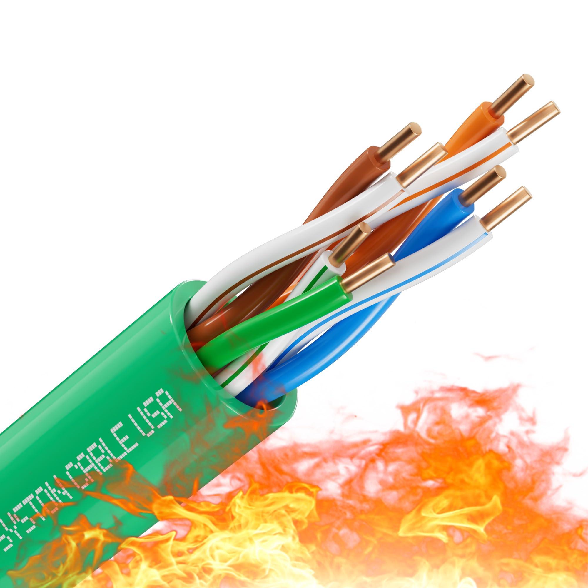 Syston Cable Technology Syston Cable Technology Cat 5e Ethernet Network Cable - 50 FT350MHz 24AWG Solid Bare Copper Wire Outdoor/Indoor, Bulk No Ends 10 Ft to 1000 Ft Available, Heat Resistant Plenum Rated - CMP