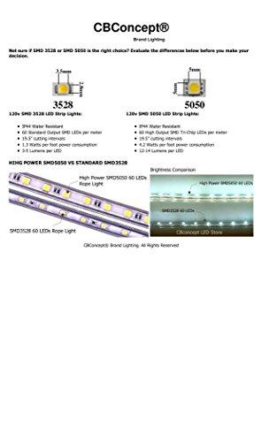 CBconcept CBConcept UL Listed, 164 Feet, 18000 Lumen, 4000K Soft White, Dimmable, 120V AC Flexible Flat LED Strip Rope Light, 3000 Units 3528 SMD LEDs, Indoor Outdoor Use, Accessories Included, Ready to use