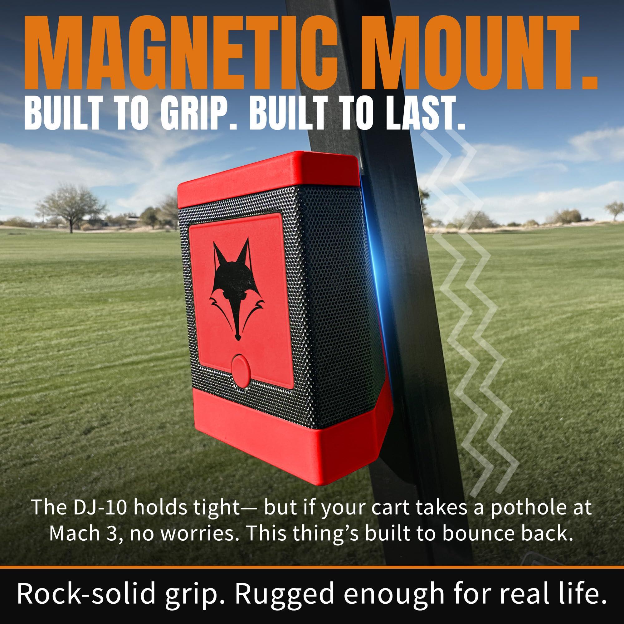 DESERT FOX GOLF DESERT FOX GOLF DJ-10 Golf Cart Bluetooth Speaker Wireless Magnetic Golf Speaker with Secure Mount Loud, Weatherproof Sound with Retro Volume Knob & Built-in Charging (Red)
