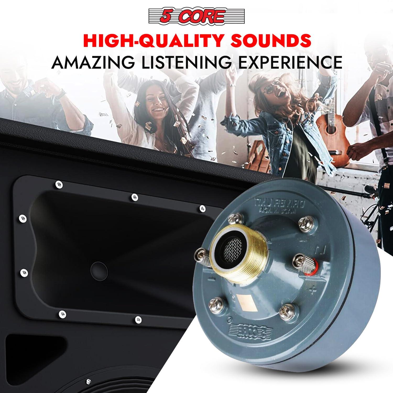 5 CORE 5 CORE Compression Driver 600W PMPO 16 Ohm Screw on Type Mid Range Horn Throat Tweeter Speaker 60W RMS 160-7000 Hz Frequency Ferrite Magnet 18 TPI Threading Weather Resistant Aluminum Body - DU 60W