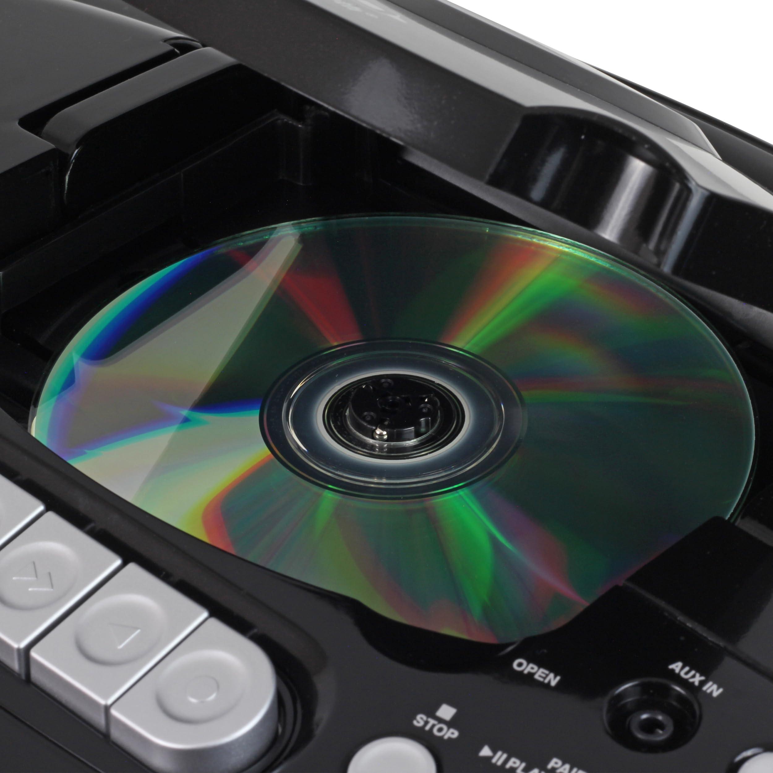 Studebaker Studebaker Retro Edge Big Sound Bluetooth Boombox with CD/Cassette Player-Recorder/AM-FM Stereo Radio (Black/SB2150B)