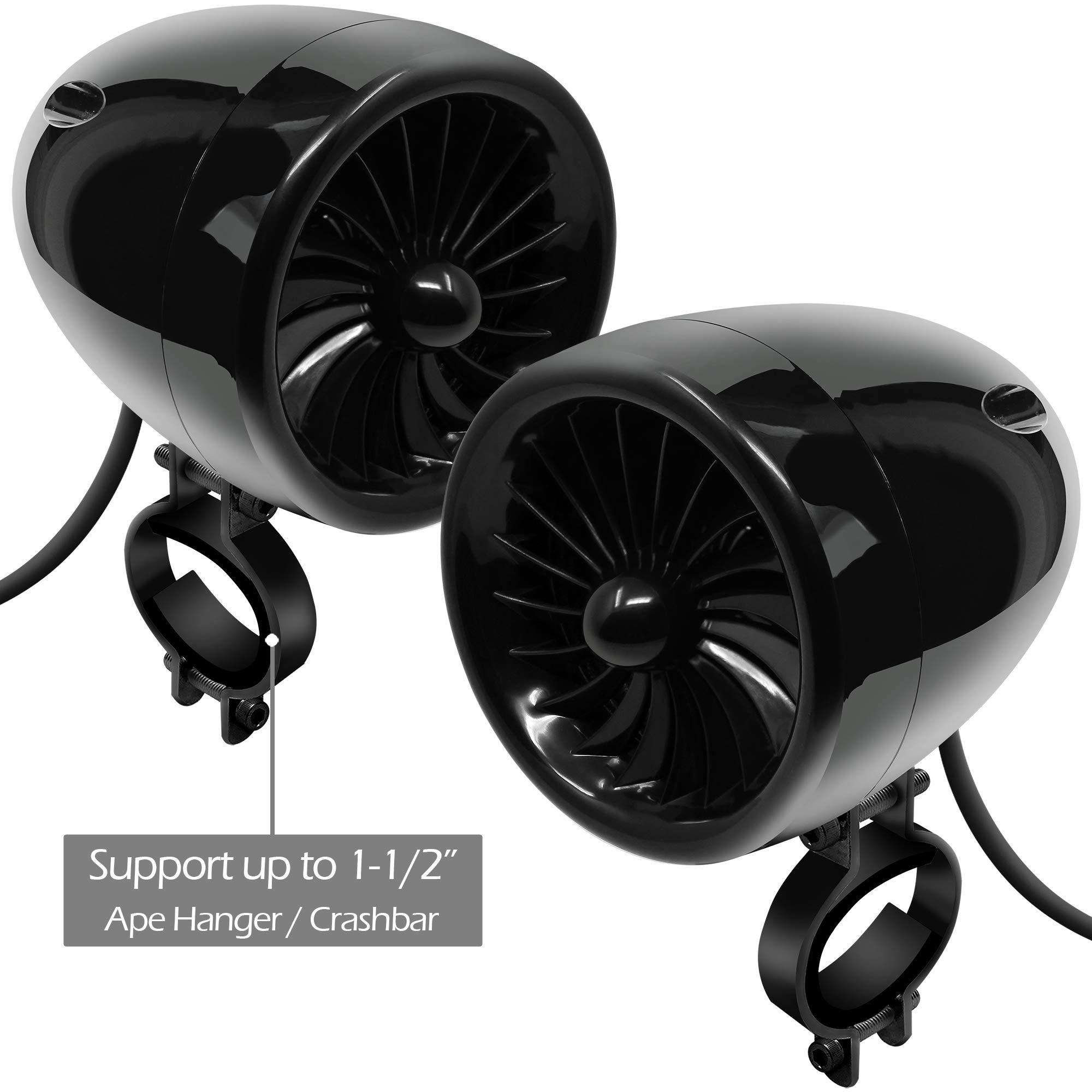 GoHawk GoHawk TJ4-R Amplifier System 4" Full Range Waterproof Bluetooth Motorcycle Stereo Speakers 1 to 1.5 in. Handlebar Mount Amp Harley Touring Cruiser ATV 4-Wheeler, AUX, FM Radio, Black