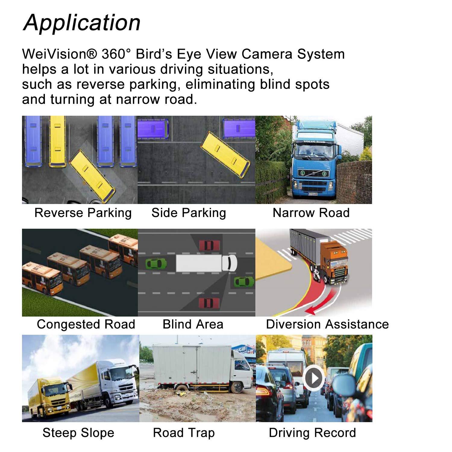 weivision Weivision 1080P FHD 360 Degree Bird View Surround Panoramic View Car Vihicle DVR Camera System Kit for Fire Engine/Bus/School Bus/Truck/Semi-Trailer/Box Truck/RV + 7inch HD Display