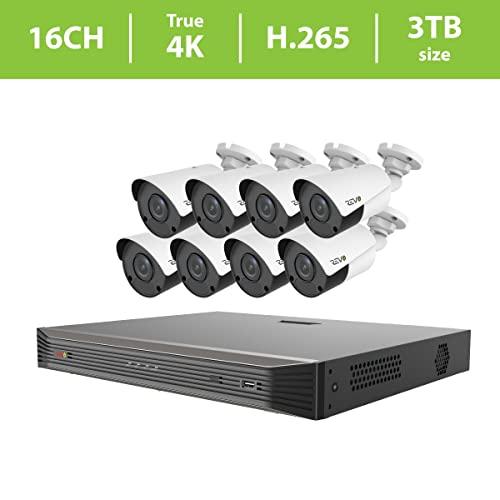 REVO America REVO America Ultra True 4K 16CH. 3TB HDD Ip NVR Video Surveillance System, 8 x 4K Bullet Fixed Lens Bullet Cameras Indoor/Outdoor - Remote Access Via Smart Phone, Tablet, PC & MAC