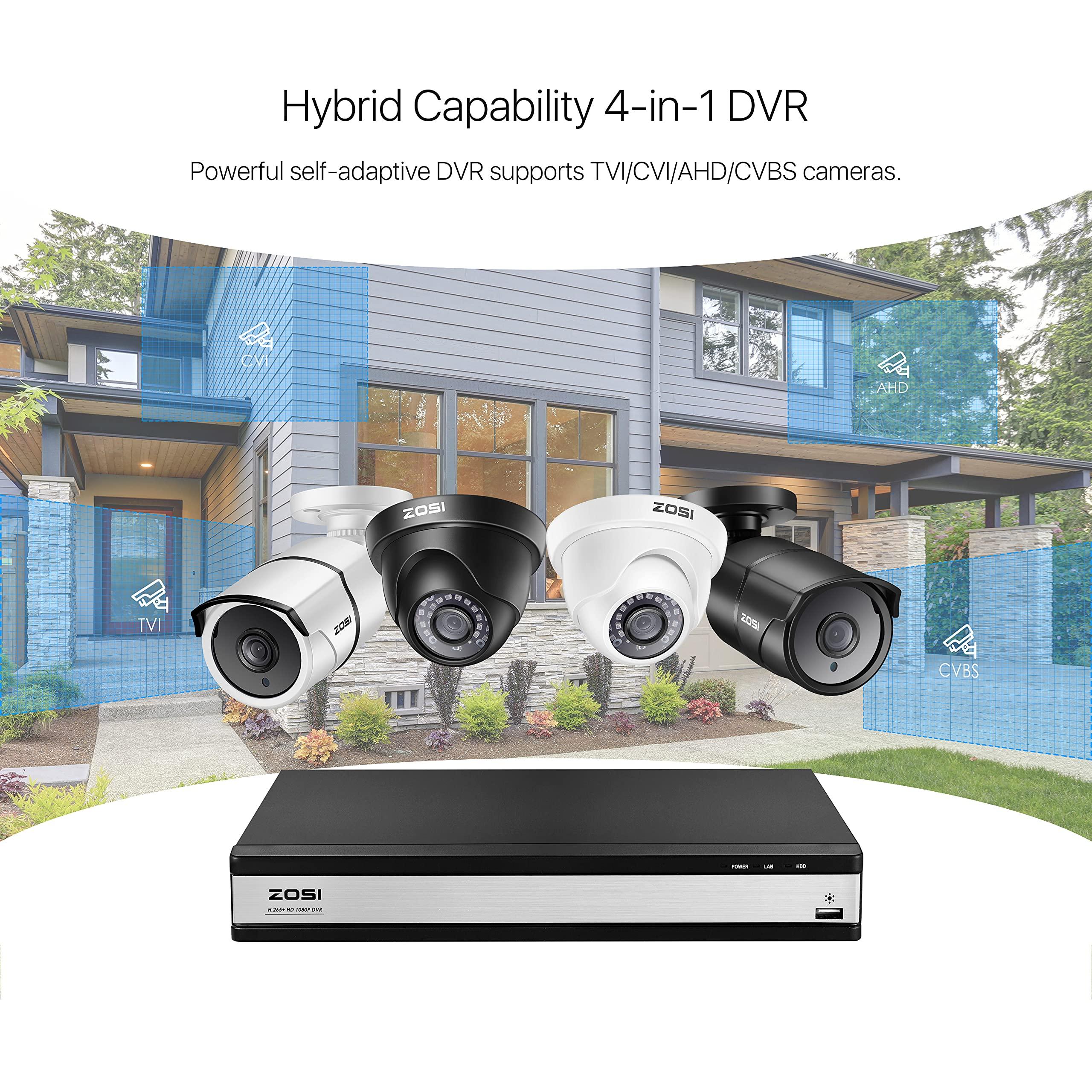 ZOSI ZOSI 16 Channel H.265+ Home Security DVR Recorder, 1080P Lite Hybrid 4-in-1(Analog/AHD/TVI/CVI) CCTV DVR for Security Camera, Motion Detection, Mobile Remote Control, Alert Push (2TB HDD Included)