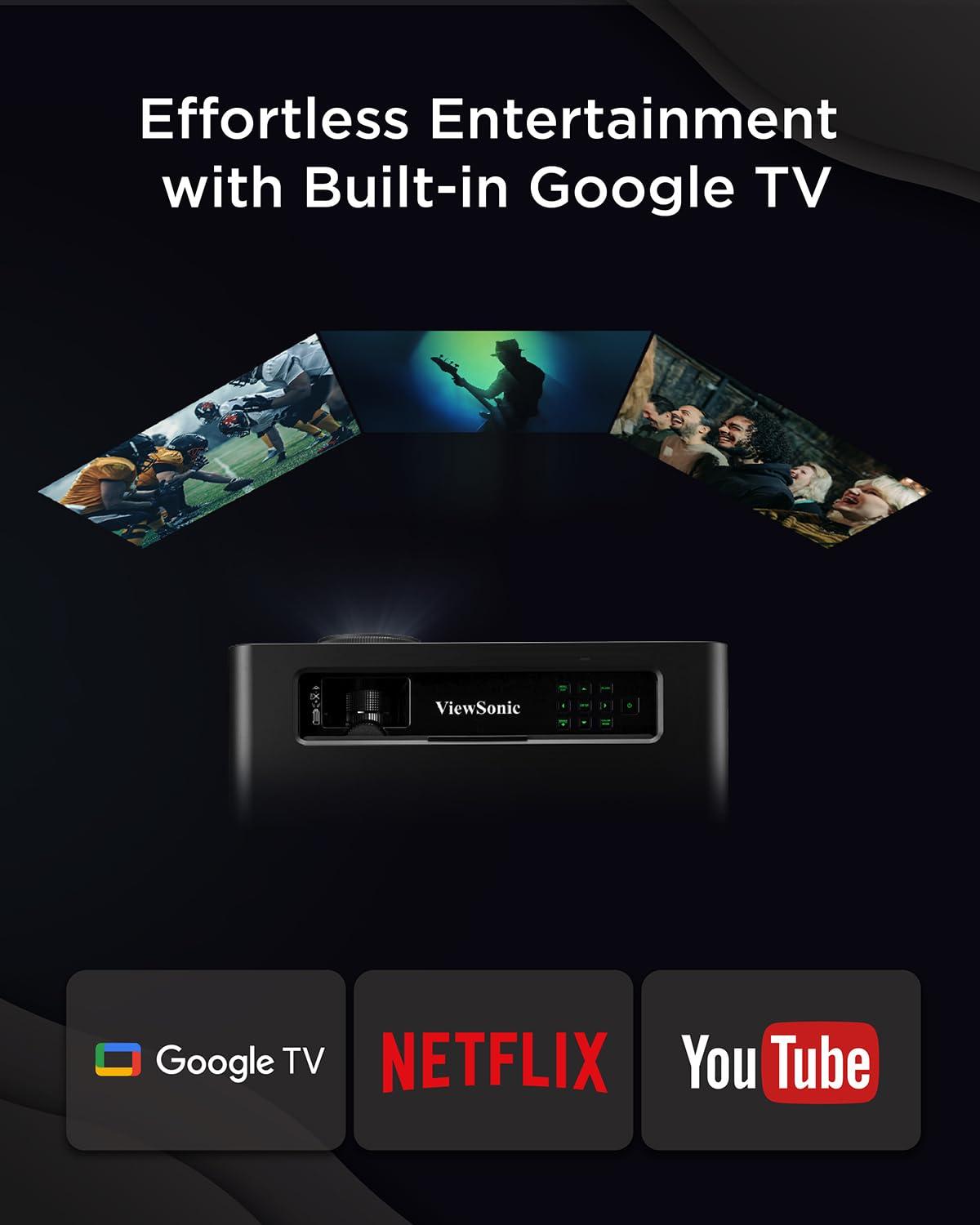 ViewSonic ViewSonic X1-4KPro 4K UHD LED Projector Designed for Xbox with Built-in Google TV and Netflix, 2500 ANSI Lumens, H/V Keystone, 4 Corner Adjustment, 1.3x Optical Zoom for Smart Home Theater