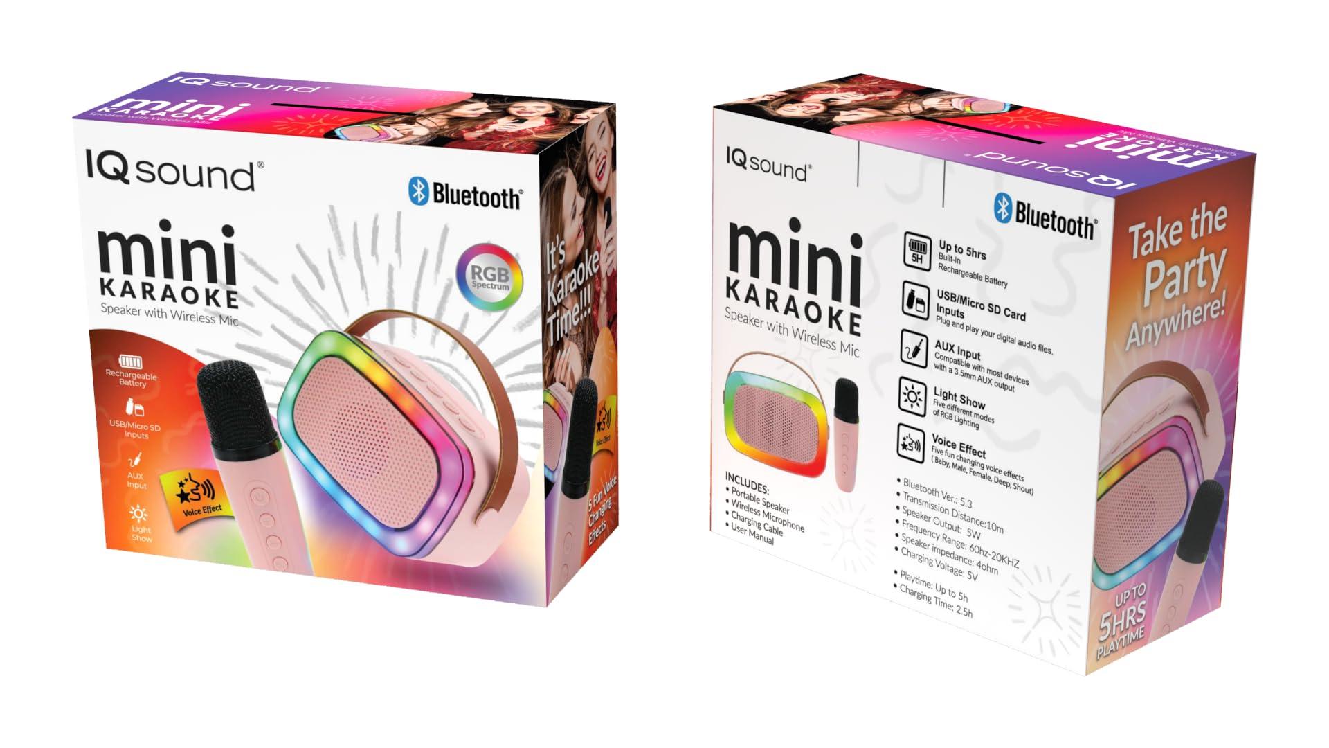 Supersonic IQ Sound IQ-908K Mini Karaoke Bluetooth Speaker with Wireless Microphone, RGB Lights Surround, Fun Voice Changing in Rechargeable Compact, and Portable Design Ideal Gifts for Kids and Adults (Pink)