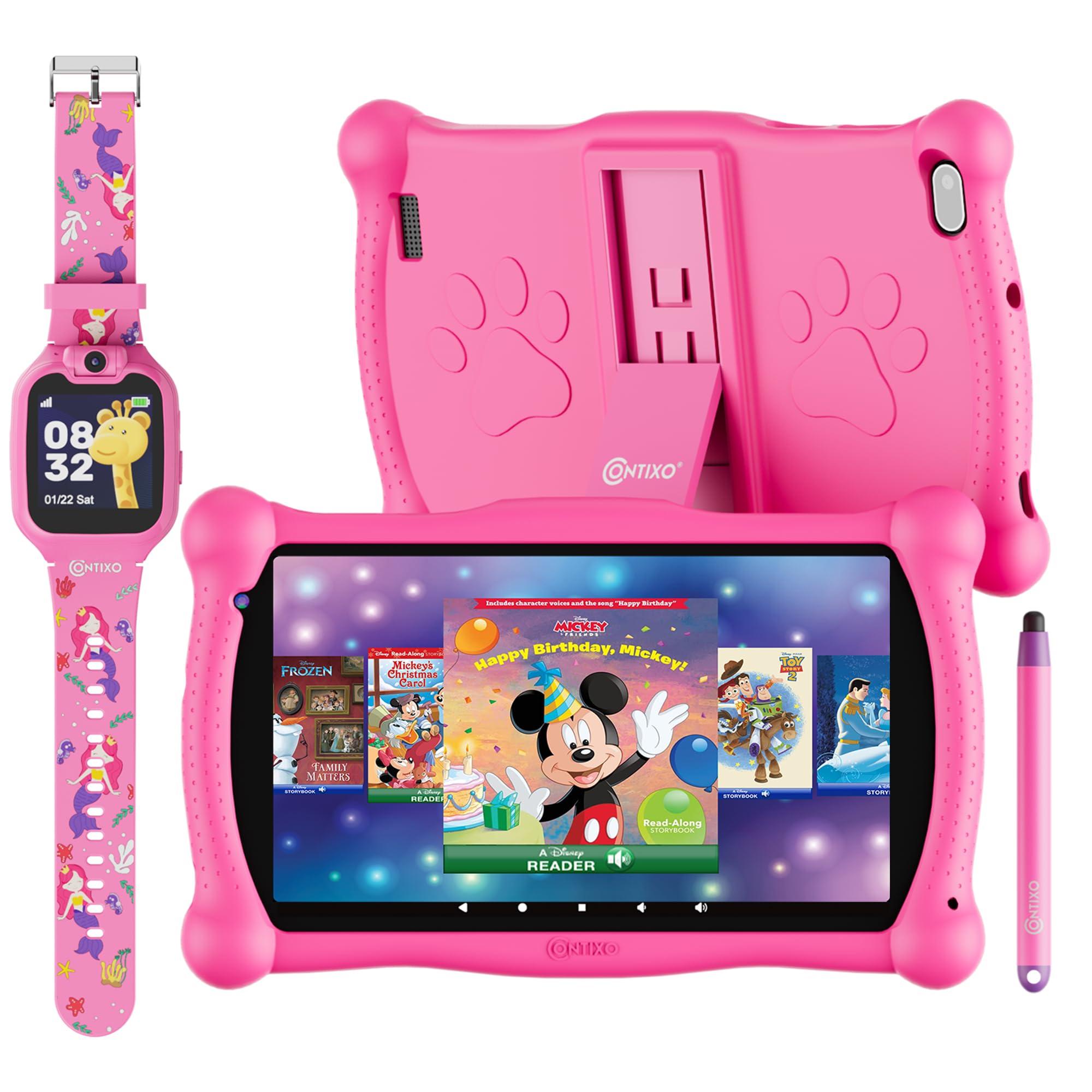 Contixo Contixo Kids Tablet & Smart Watch Bundle, V10 7 Inch 32GB WiFi Learning Tablet for Kids with Parental Control, Toddler Smart Watch with Touch Screen, Camera, Video and Audio Recording (Pink)