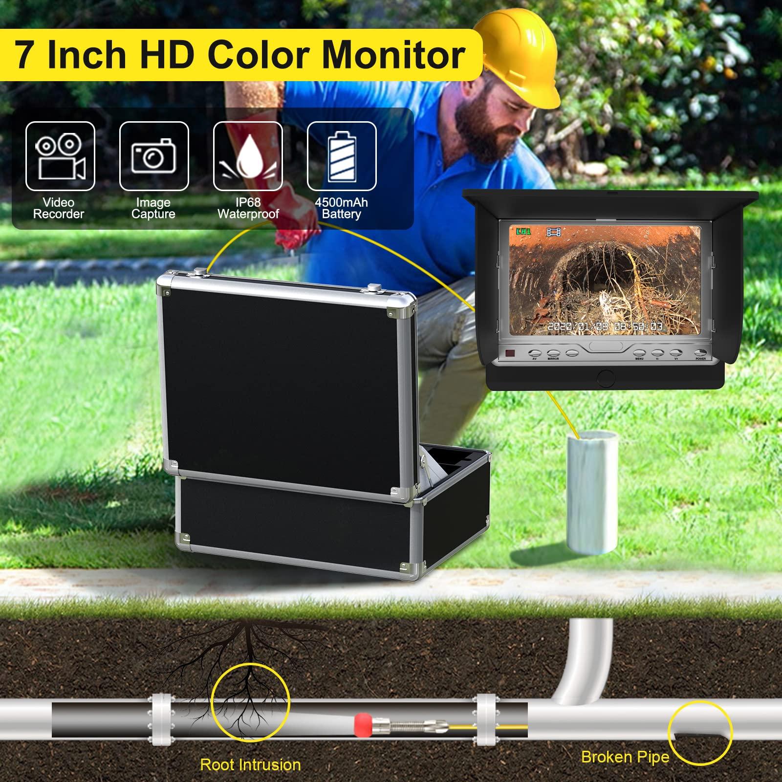 HBUDS Pipe Pipeline Inspection Camera, Drain Sewer Industrial Endoscope HBUDS Waterproof IP68 Snake Video System with 7 Inch LCD Monitor 1000TVL Camera