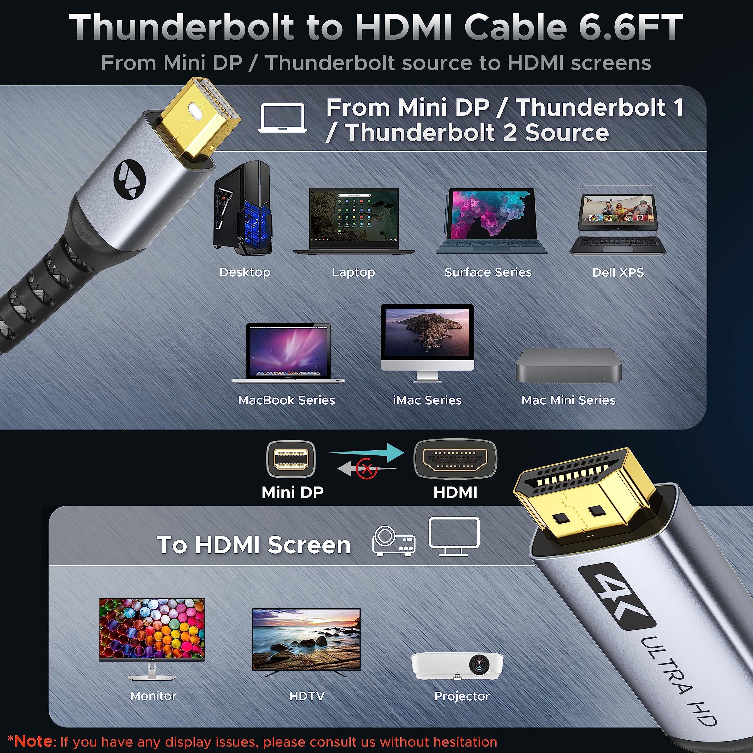 Warrky Warrky 4K Mini DisplayPort to HDMI Cable [4K 30Hz, Aluminum Shell, Nylon Braided] UHD Thunderbolt to HDMI Cable, Mini DP to HDMI 6.6ft, Compatible for MacBook Air/Pro, Surface Pro, iMac Series, XPS