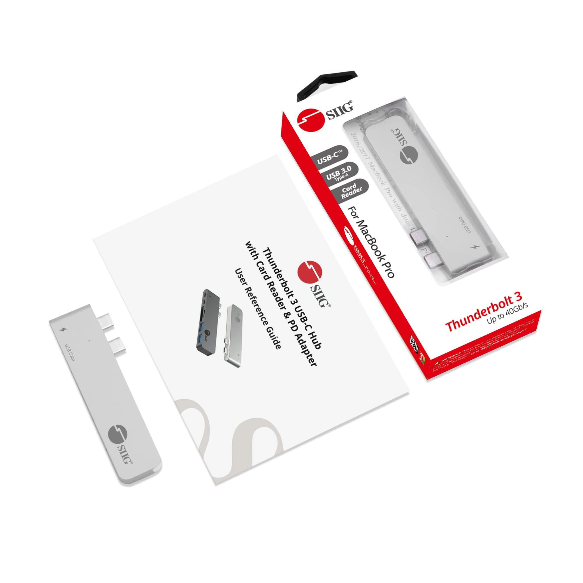SIIG SIIG Thunderbolt 3 USB Type C Hub Adapter for 13\" or 15\" MacBook Pro - 5k Video Resolution, 40Gbps Data Speed - USB C Data Port, 2 USB 3.1, SD/Micro SD Card Reader Slot - Silver