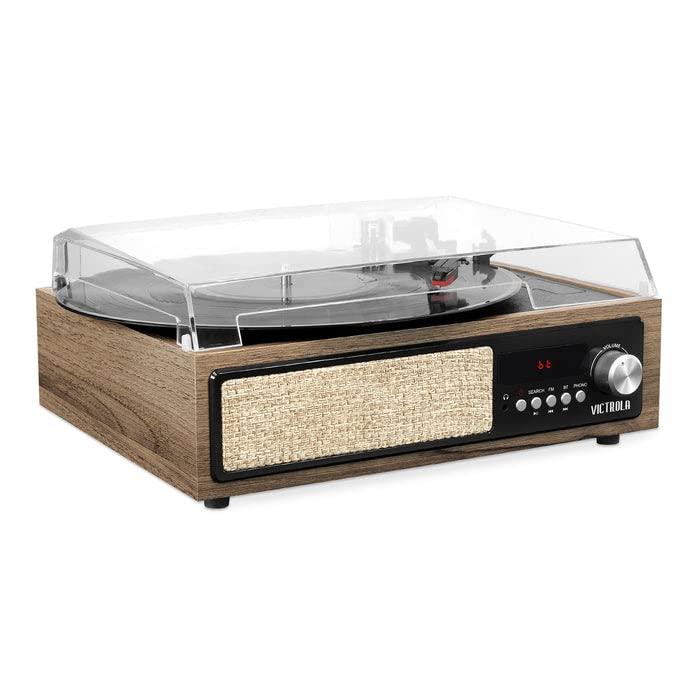 Victrola Victrola 3-in-1 Bluetooth Record Player with Built in Speakers and 3-Speed Turntable, Farmhouse Walnut