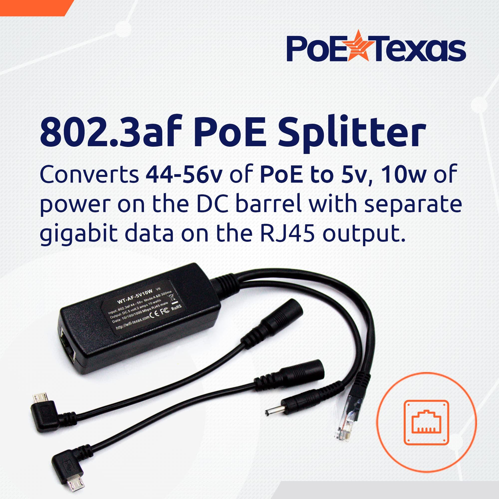 PoE Texas PoE Texas 802.3af Power Over Ethernet PoE Splitter + MicroUSB Connectors and PoE Injector - Single Port Power Over Ethernet Passive PoE Adapter
