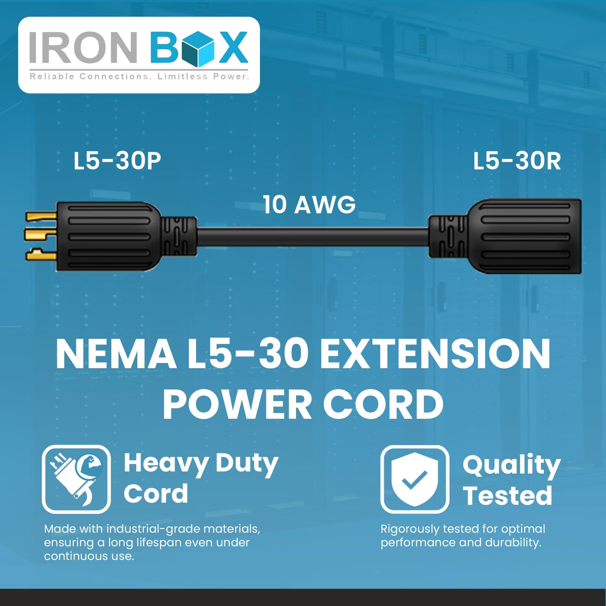 Iron Box IronBox Electric - Heavy Duty NEMA L5-30 Extension Power Cord - 30A/125V UL Listed Extension Cord - Power Cable for RVs, Generators, and Power Tools - Ideal for Indoor & Outdoor Use(Molded, 3 feet)
