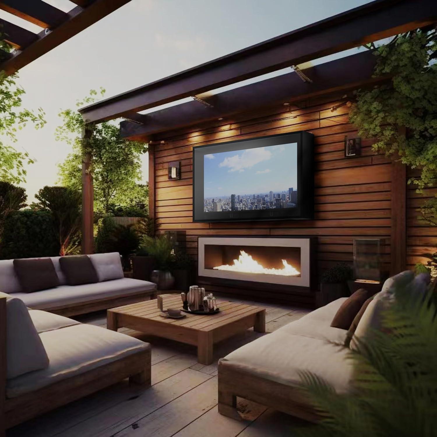 acrtmatic acrtmatic Weatherproof Outdoor TV Cover with lock, Hard and Durable, Clear Television Enclosure for 40-43 inch Screens for Outside (Right Door), with TV Bracket Included.