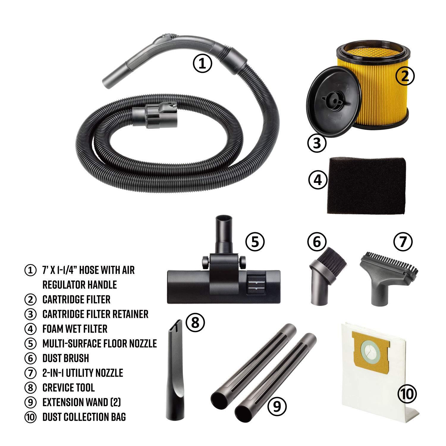 Vacmaster Vacmaster, VQ607SFD, 6 Gallon 3 Peak HP Stainless Steel Wet/Dry Shop Vacuum