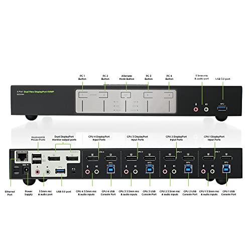 IOGEAR IOGEAR 4-Port Dual View DisplayPort KVMP Switch - 4K 60Hz - 2 DisplayPort In Per Channel - 2-Port USB 3.1 Hub 5Gbps - Keyboard Mouse Input - 7.1 HD Audio - Front Panel Selector - TAA Mac/Win - GCS1944