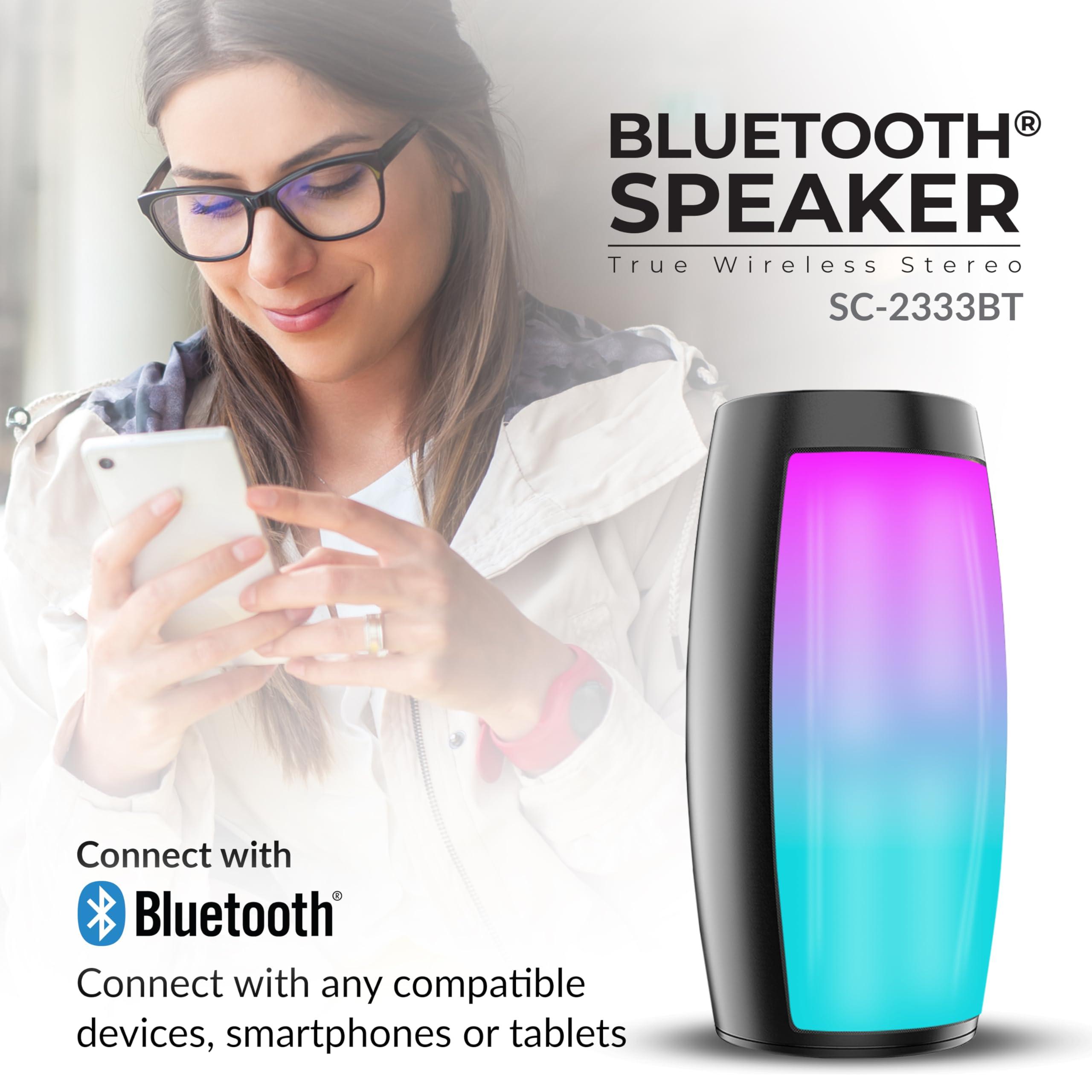 Supersonic Supersonic SC-2333BT Portable Bluetooth Speaker with RGB Light Panel, True Wireless Stereo, Bluetooth 5.0, USB/Micro SD Playback, FM Radio, Rechargeable Battery, 1-2 hrs Playtime