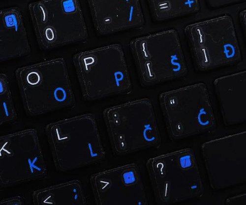 4Keyboard Croatian/Slovenian Apple Keyboard Labels Layout with Blue, Orange, RED OR White Lettering ON Transparent Background for Desktop, Laptop and Notebook (Blue)