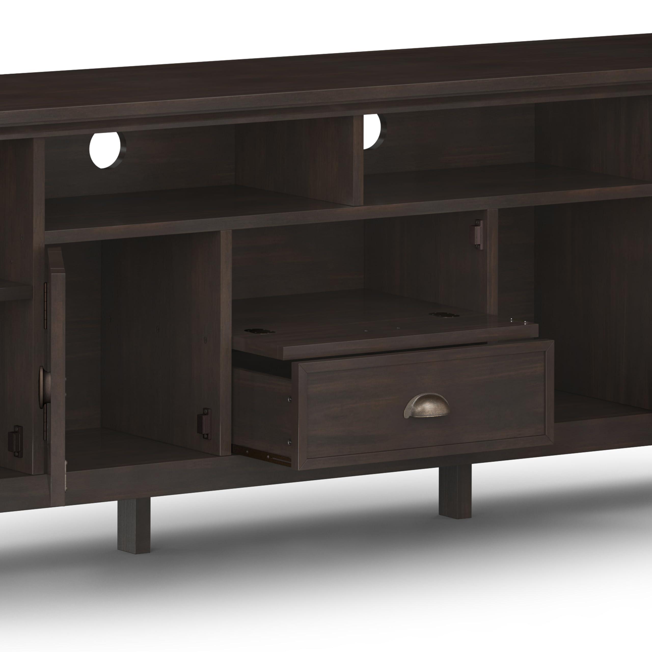 SIMPLIHOME SIMPLIHOME Redmond SOLID WOOD 72 inch Wide Transitional TV Media Stand in Brunette Brown For TVs up to 80 inches for the Living Room and Entertainment Center