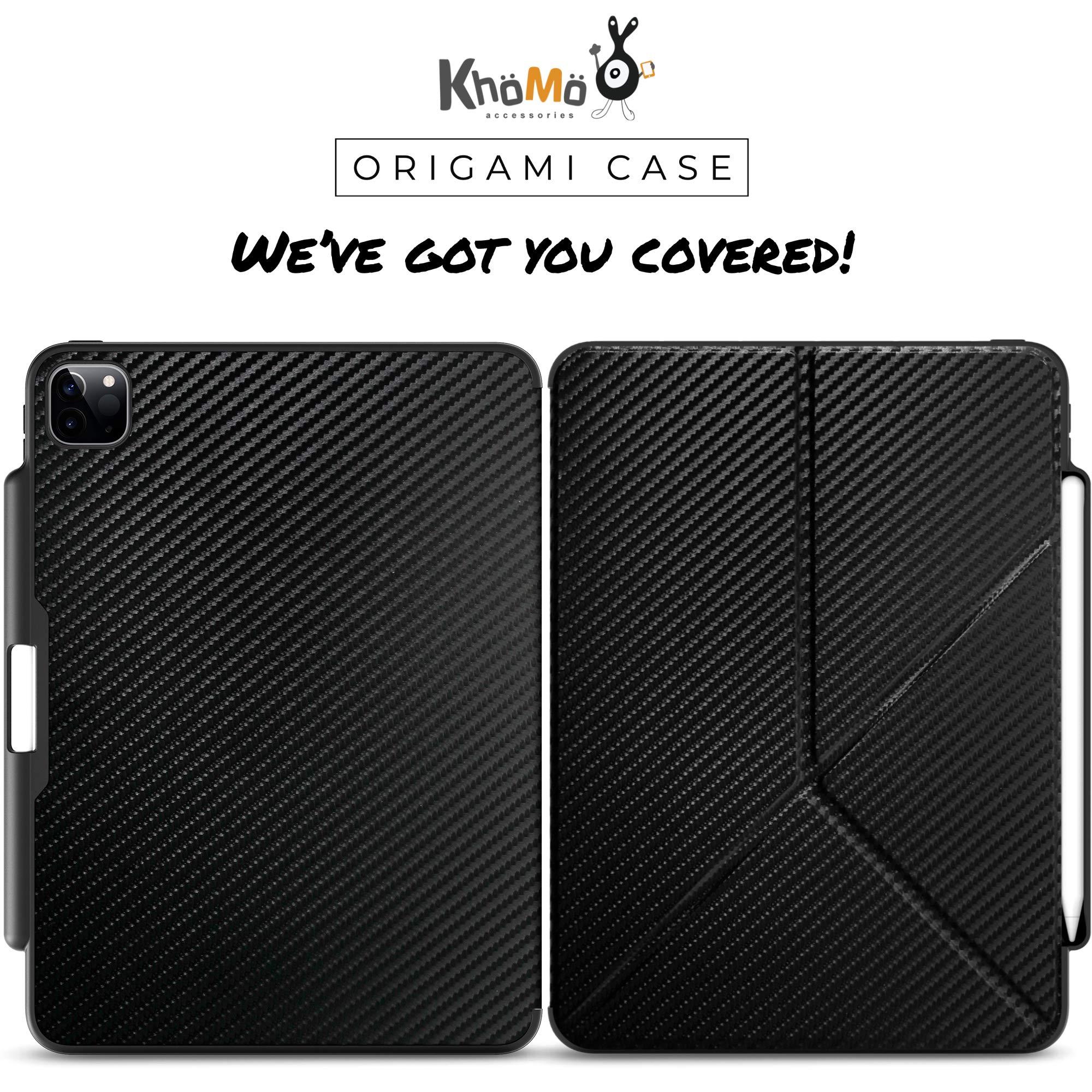 KHOMO KHOMO iPad Case Pro 12.9 Case 4th Generation 2020 with Pencil Holder - Dual Origami Series - Horizontal and Vertical Stand - Supports Apple Pen Charging - Charcoal Black, KHO-1683, KHO-1683, KHO-1683, KHO-1683