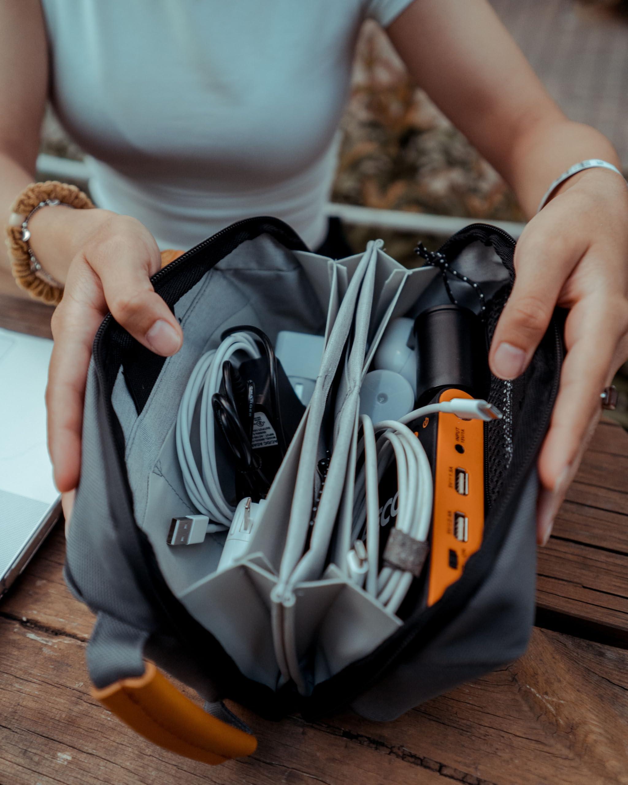 TRIPPED Travel Gear TRIPPED Travel Gear Tech Bag Organizer - Small Electronics Organizer Pouch for Travel - Premium Travel Case with Leather Accents - Mesh Pocket for Cables, Cords and Chargers (Navy)