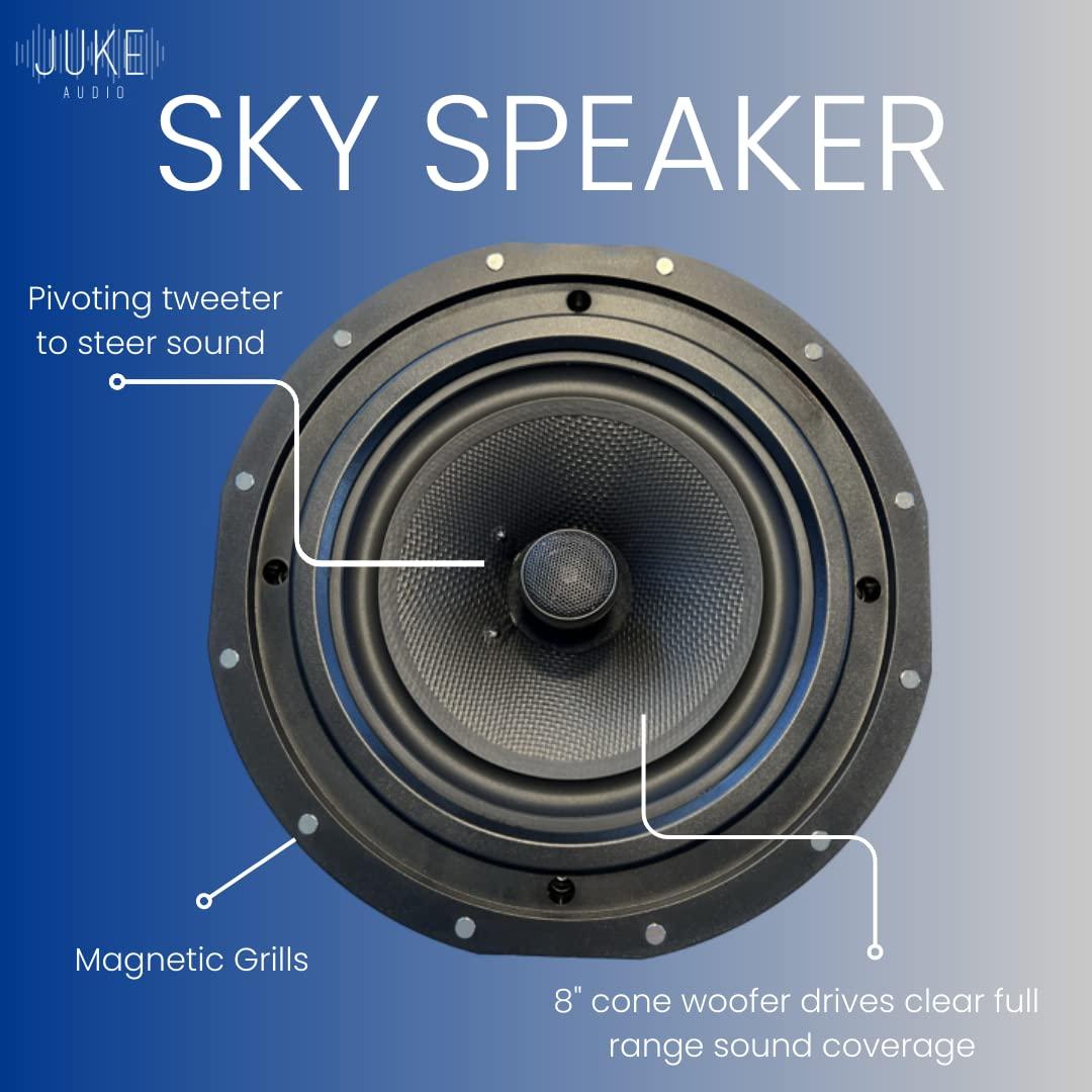 JUKE AUDIO JUKE AUDIO Sky Speaker | Pair of 8" in-Ceiling Speakers | 2-Way Sound Coverage with Woofer & Pivoting Tweeter | Flush Mount Design | Multi-Room Audio System