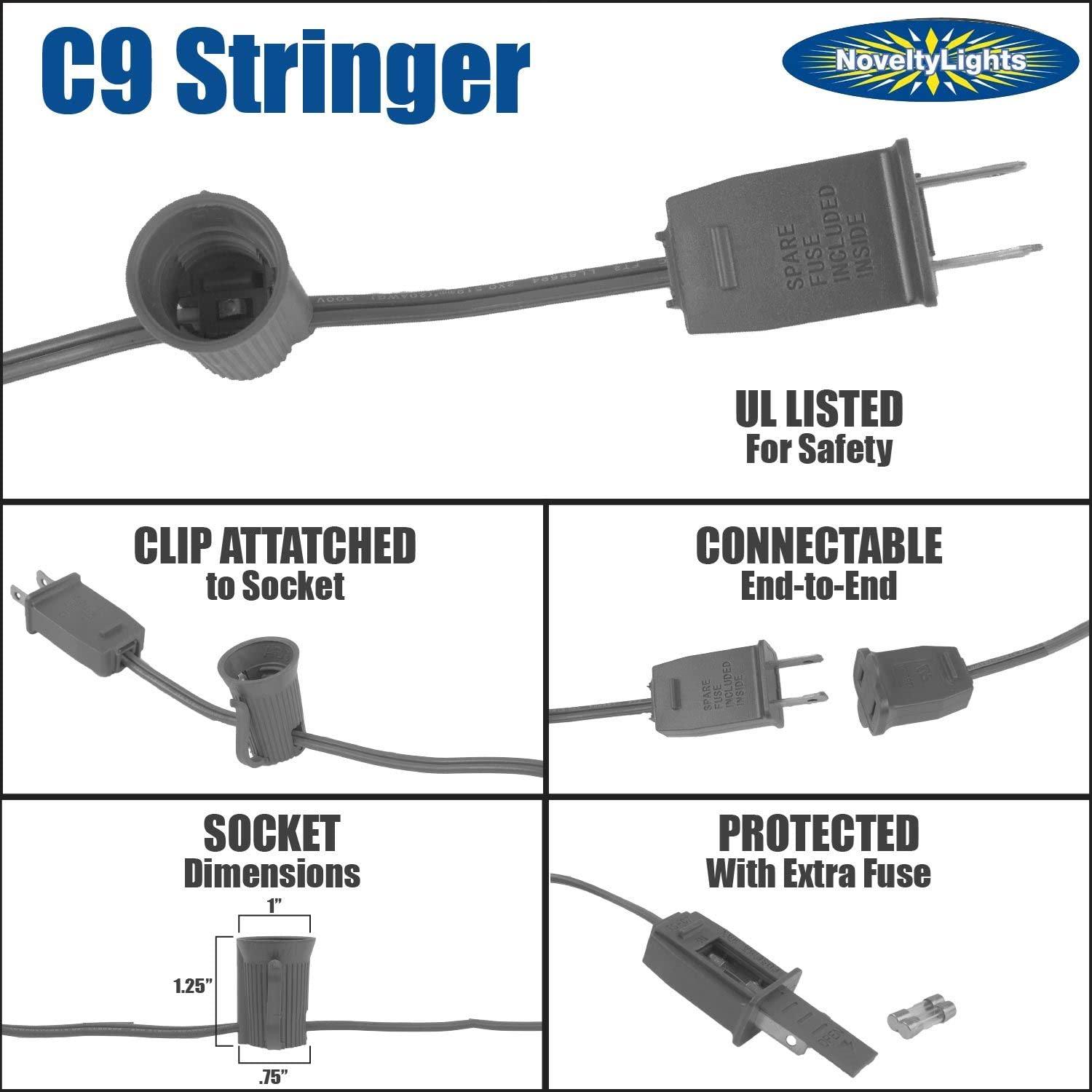 Novelty Lights 25 Foot C9 Multi Christmas String Light Set - Outdoor Christmas Light String - Opaque Christmas Bulbs - Roofline Light String Outdoor String Lights - Black Wire