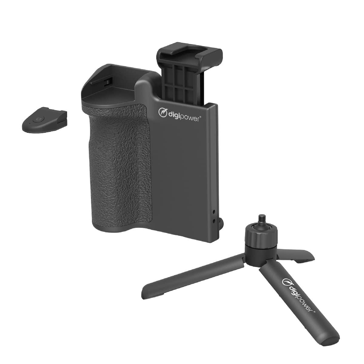 DigiPower DigiPower Pocket Grip Stabilizer with Wireless Shutter Remote & Table-Top Mini Tripod for Mobile Phone, Works with iPhones & Android Smartphones for Filming YouTube, TikTok, & Instagram Videos,