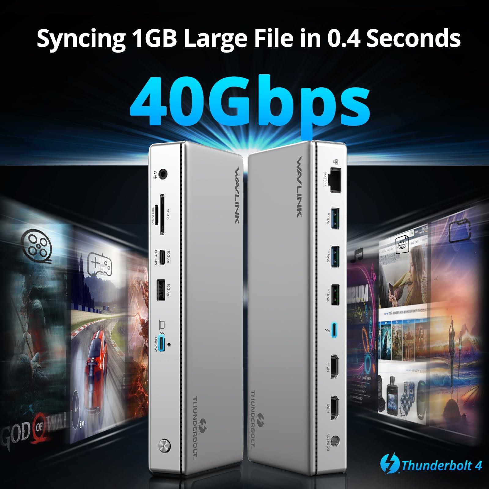 WAVLINK WAVLINK Thunderbolt 4 Hub with Dual HDMI 4K@60Hz,100W Charging, Thunderbolt Certified, 13-in-1 Thunderbolt 4 Dock Dual Monitor Single 8K Output for Windows or Mac, 4X USB, 2.5G Ethernet,SD/MicroSD