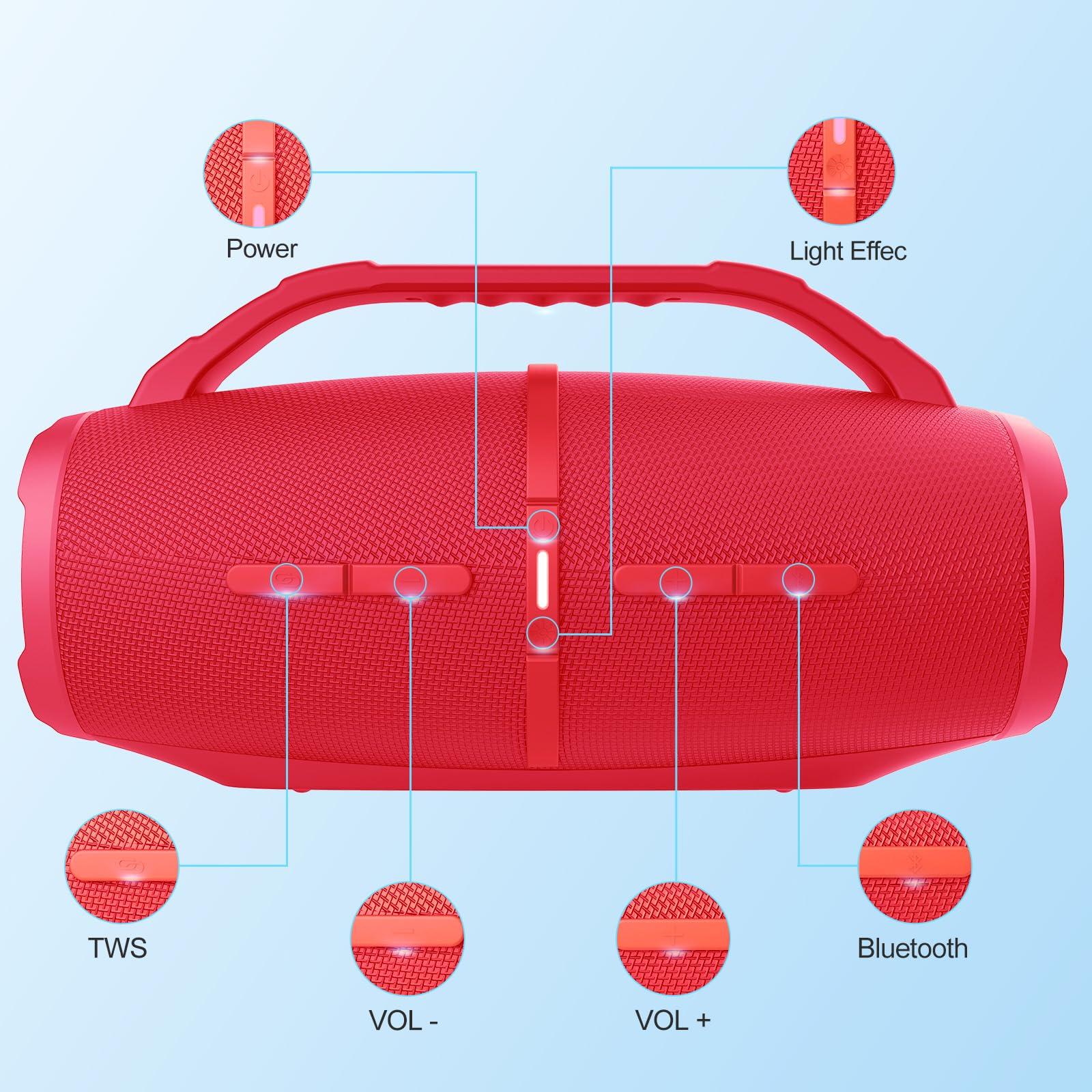 Sharp Sharp GX-BT490 Bluetooth Speaker with DSP Technology | Waterproof IP67 | 10 Hour Playtime | Light Effects | 120W Max Power with Deep Bass | True Wireless Pairing | Hands-Free Calling | Strap | Red